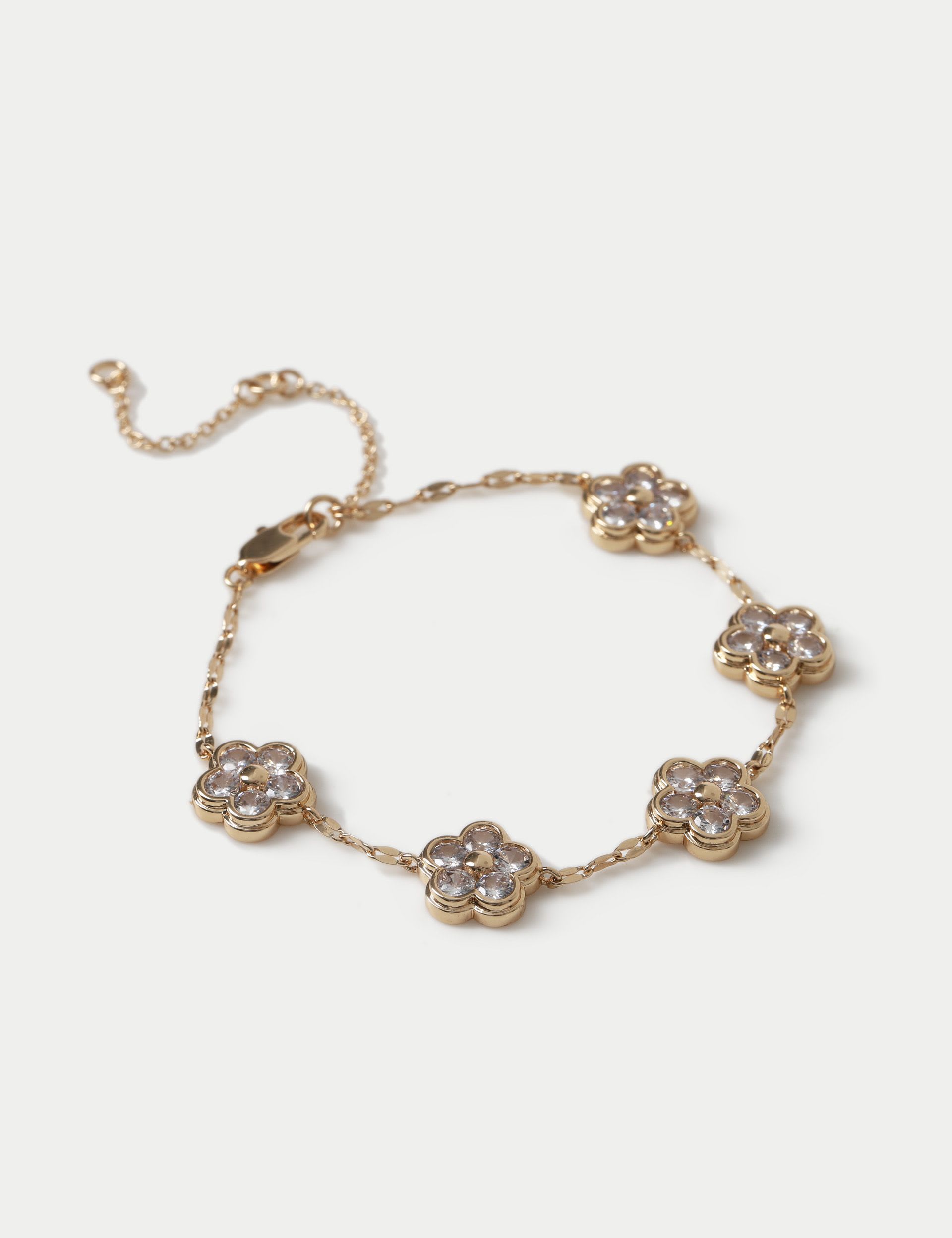 Cubic zirconia flower bracelet with metal setting (British brand)