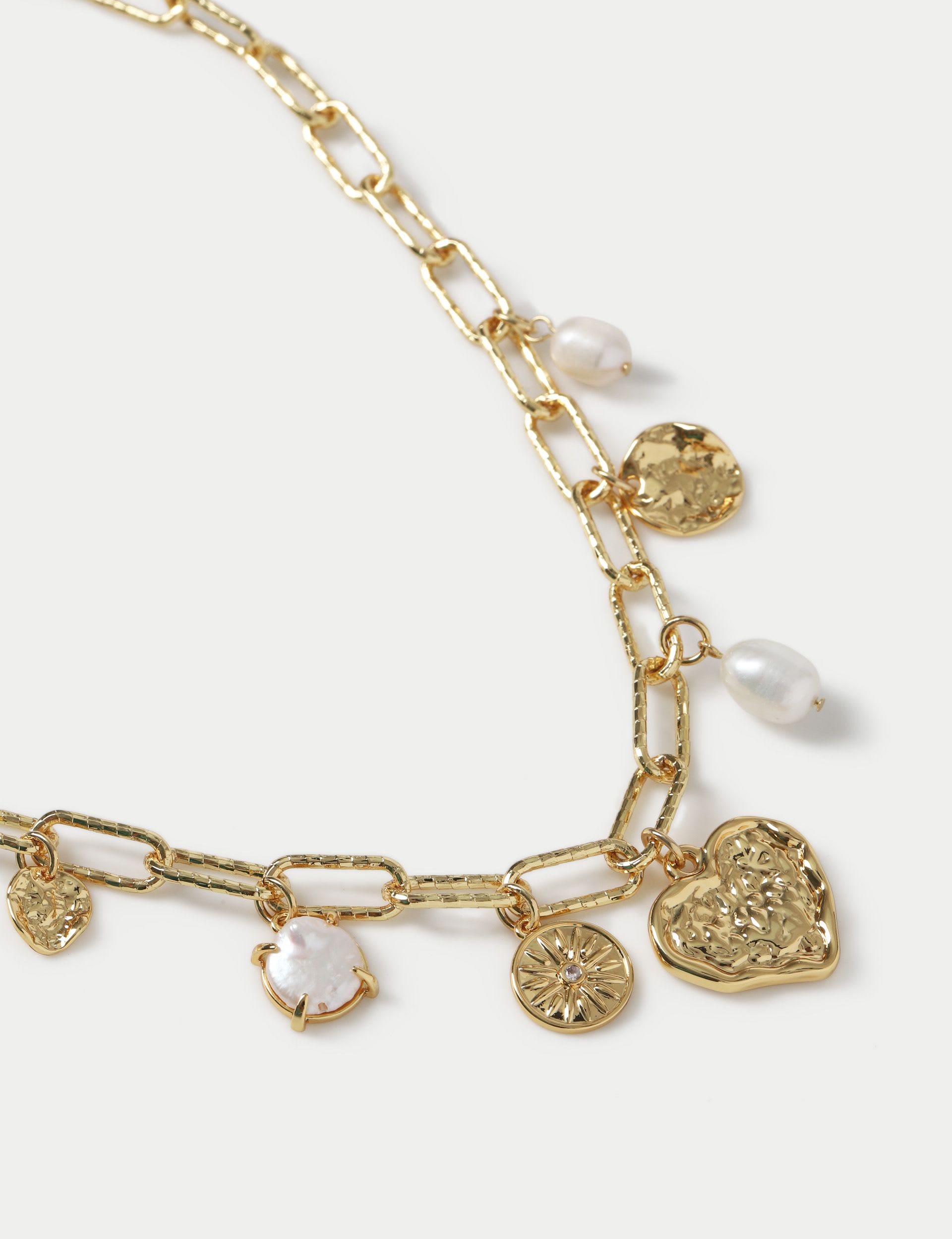 18k gold plated heart charm necklace with pearl (British brand)