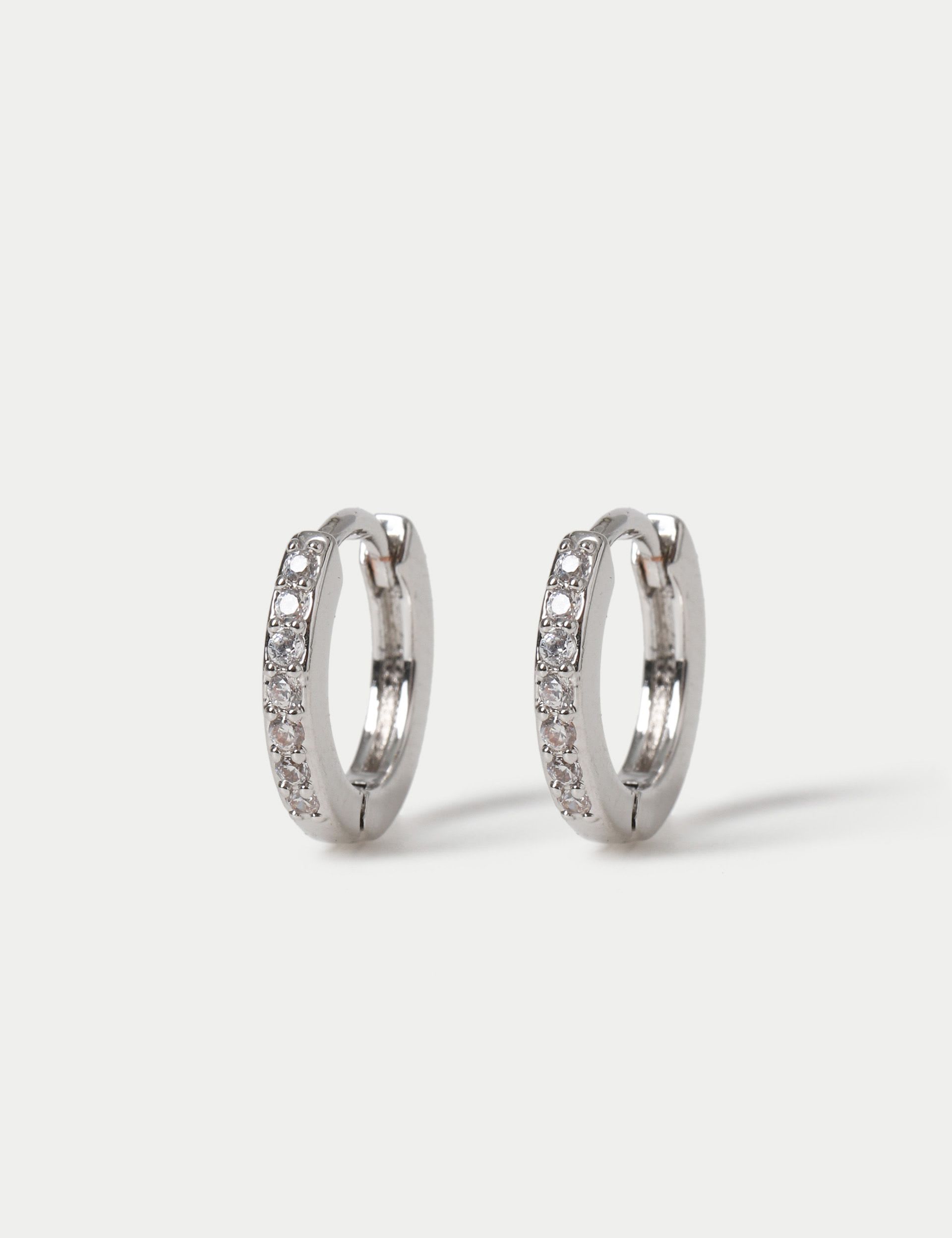 Cubic zirconia hoop earrings platinum plated - British product