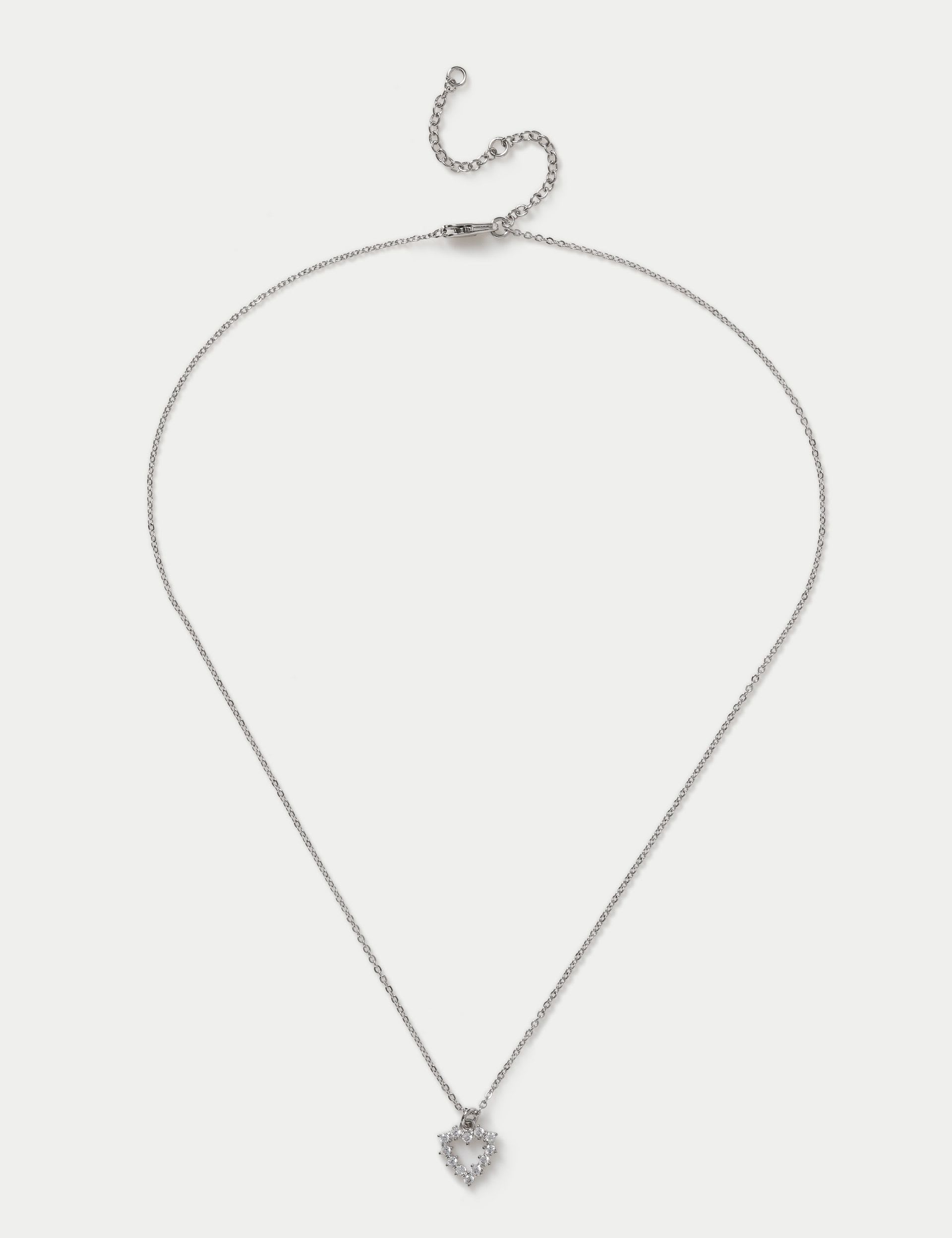 Collier cœur en zircone cubique platine 420mm, importé du Royaume-Uni