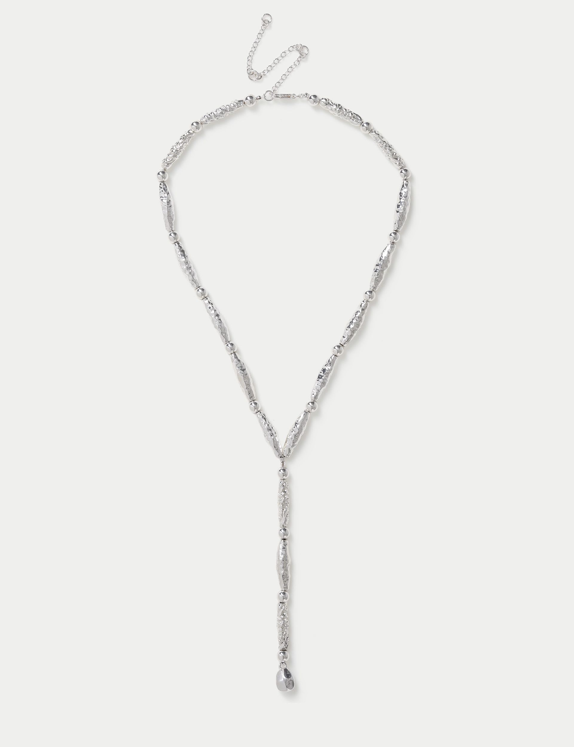 Gehämmerte Y-Kette mit Perlen aus 90 % Zink und 10 % Messing – britisches Produkt