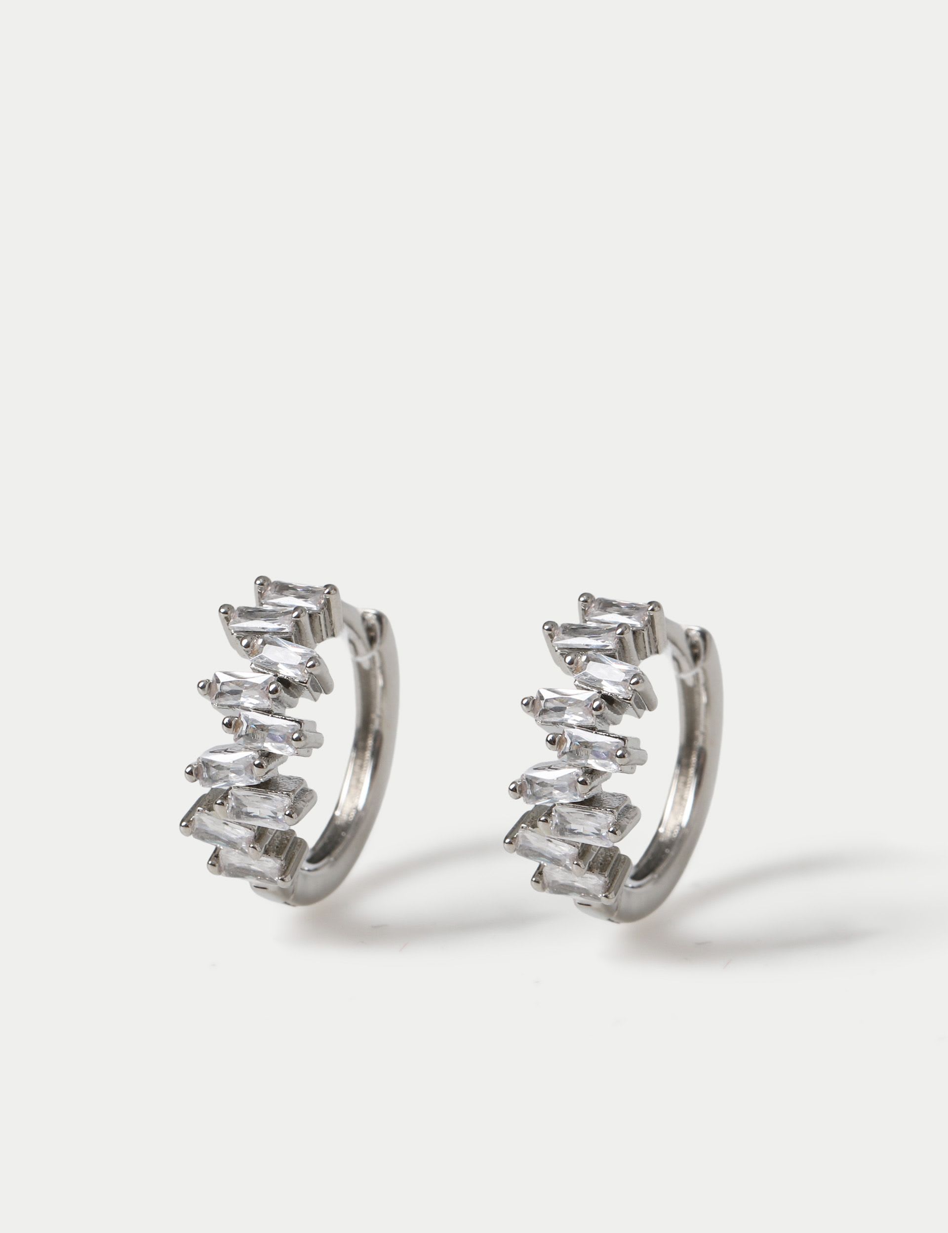Cubic zirconia baguette stone earrings platinum plated hoop British product