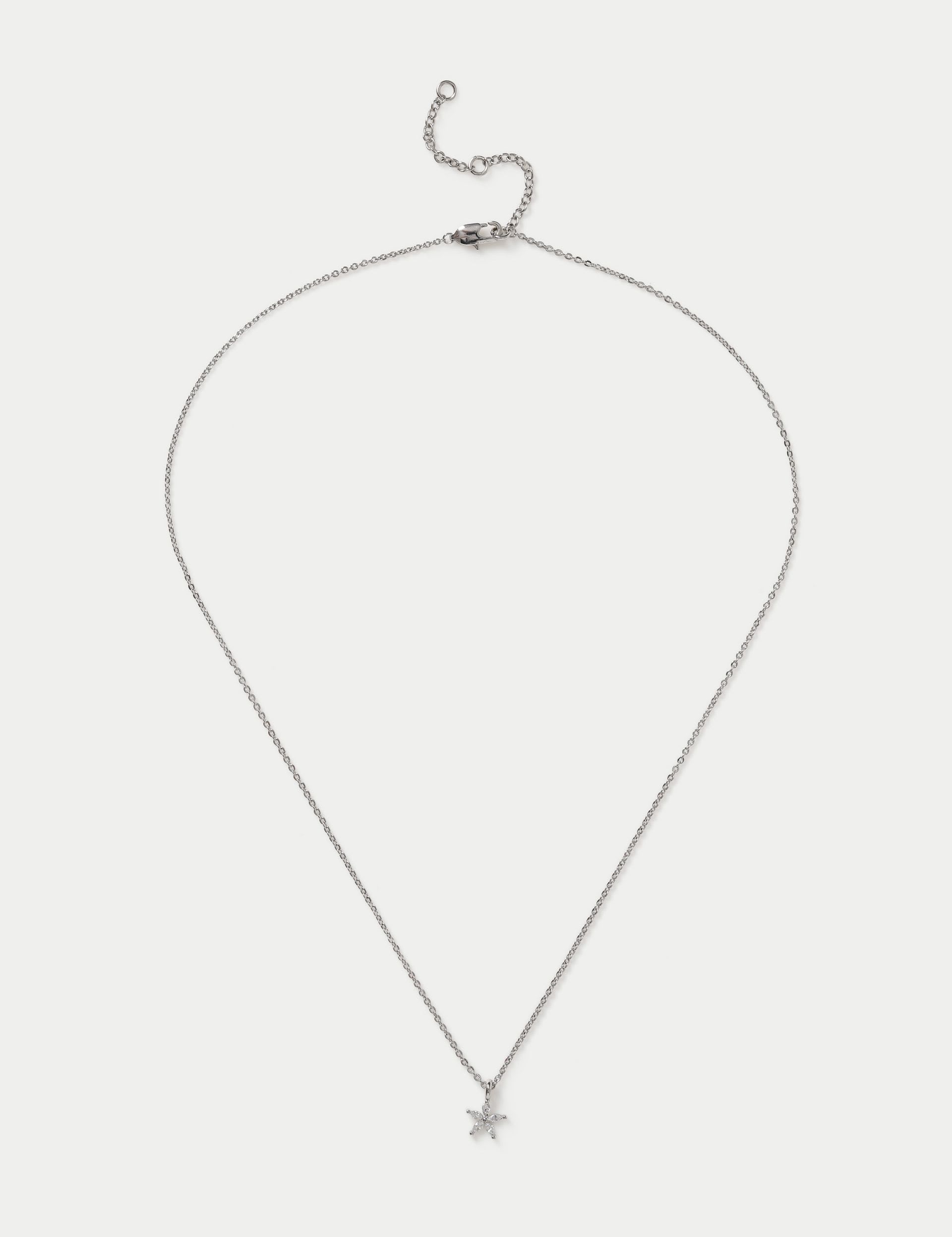 Platinum cubic zirconia flower necklace - British product