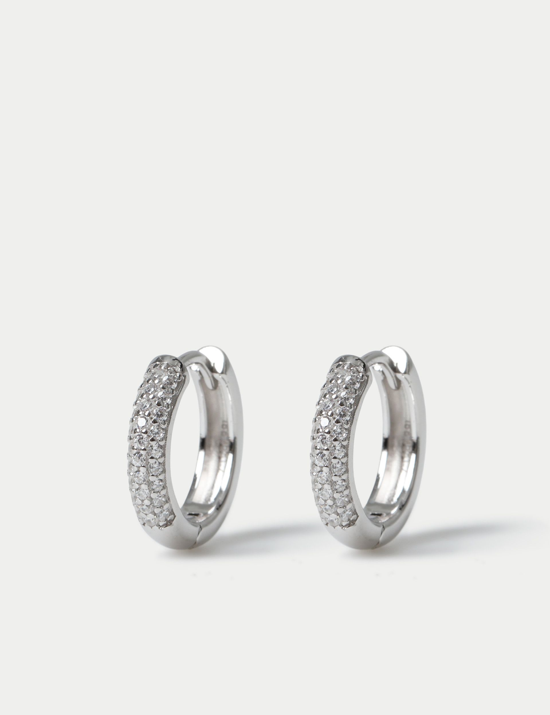 Sterling silver rhodium hoop earrings (British brand)