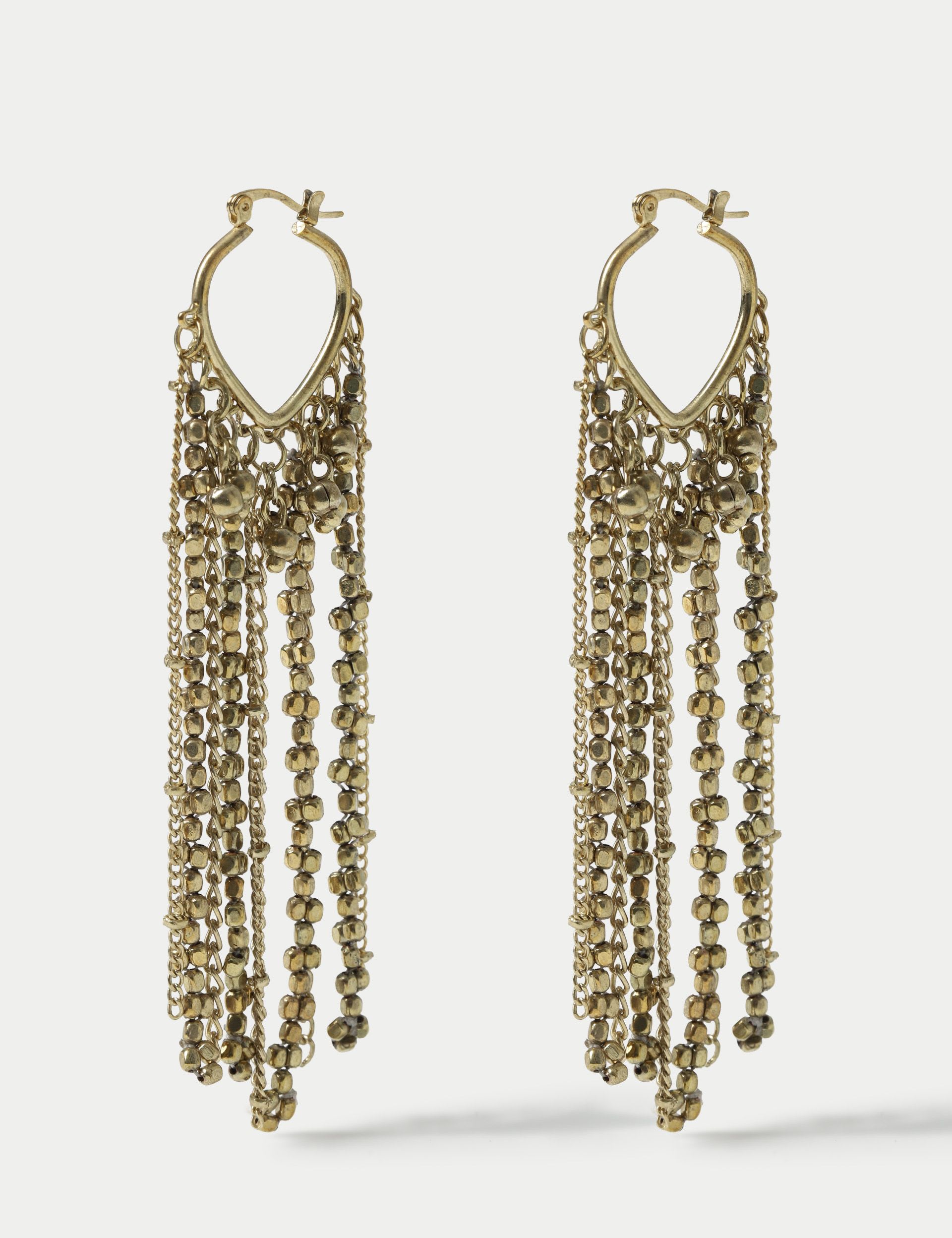 Beaded fringe drop hoop earrings (British brand)