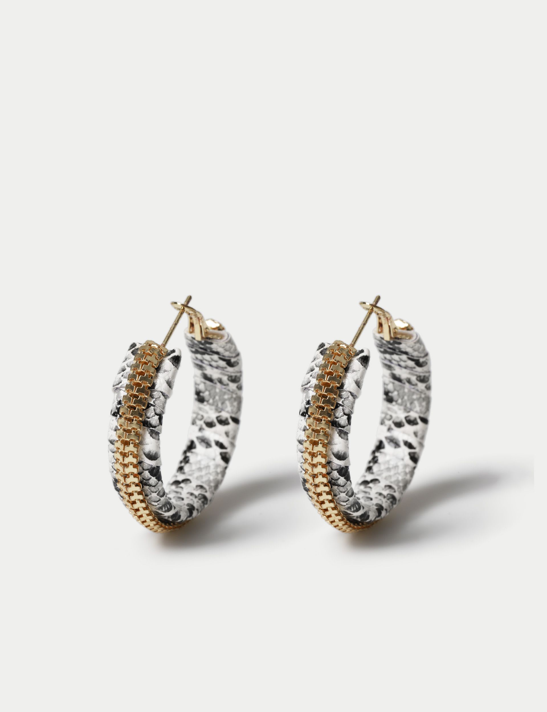 Snake chain hoop earrings with hinged fastening, imported from the UK