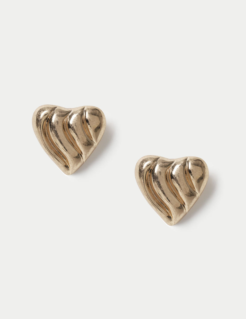 Textured heart stud earrings in zinc alloy, UK version