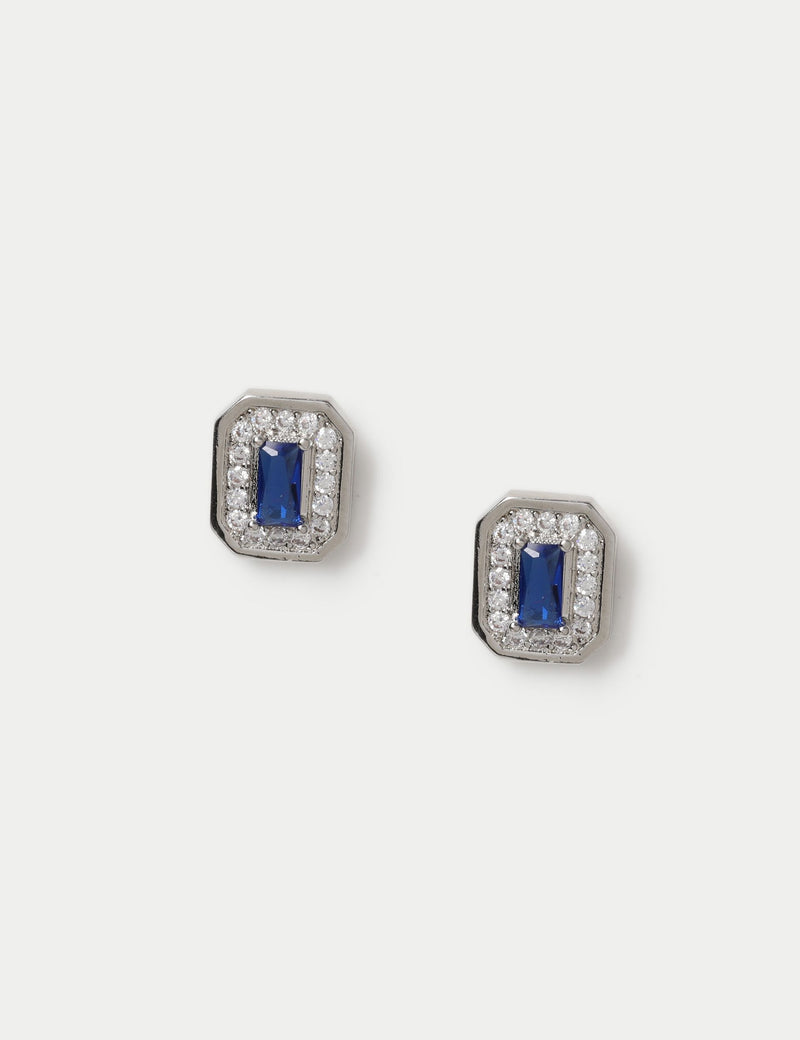 Platinum plated rectangle stud earrings with cubic zirconia, UK version