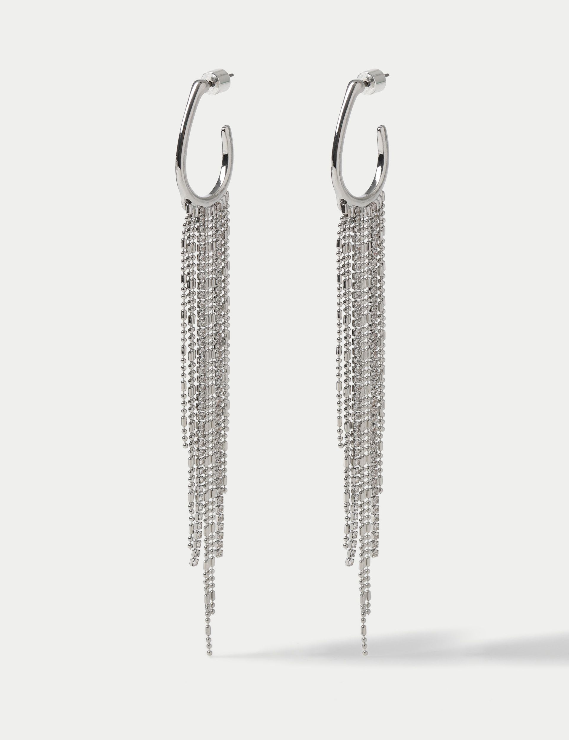 Fringe Cupchain Hoop Earrings mixed metal and glass British product