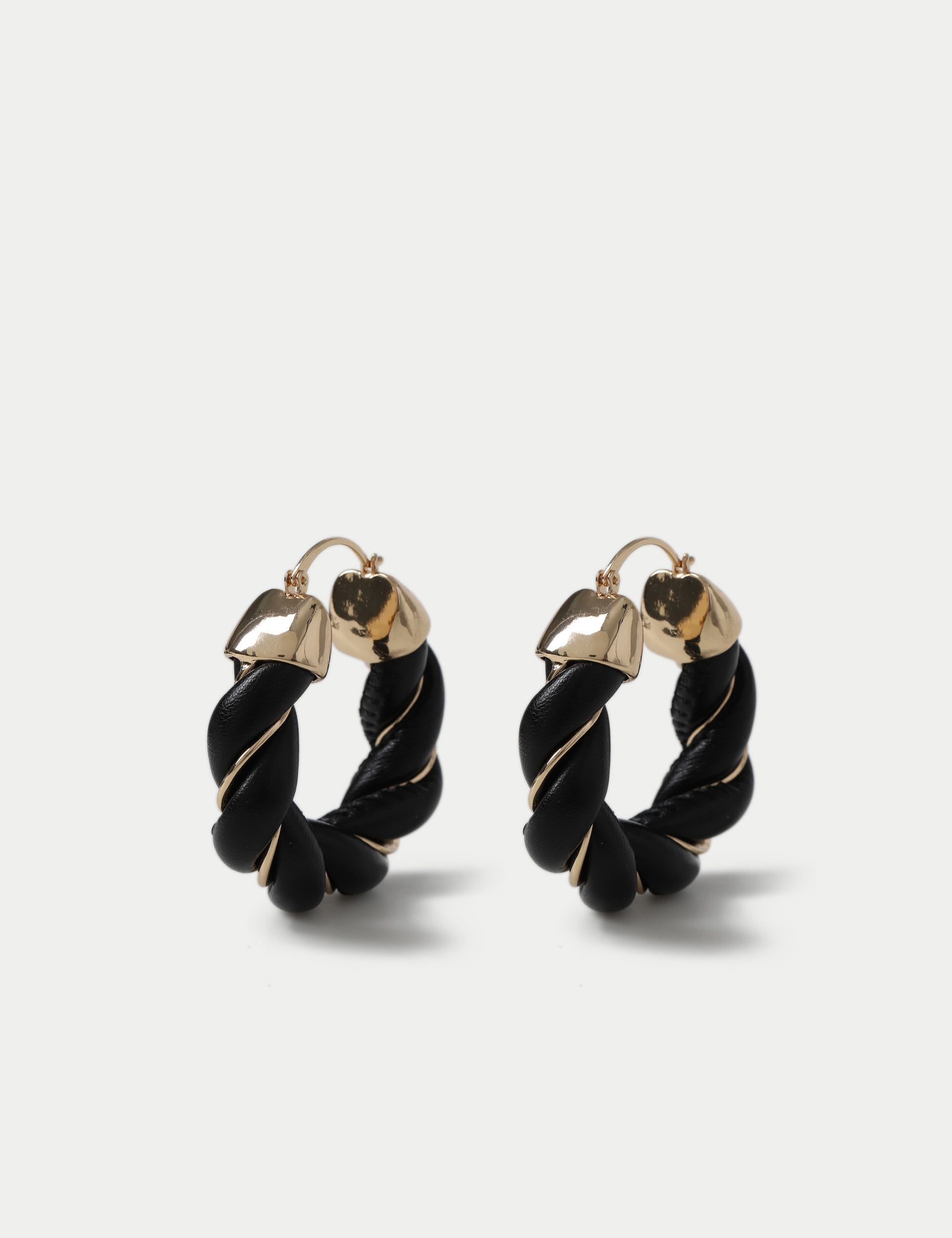 Faux leather and chain hoop earrings, UK version