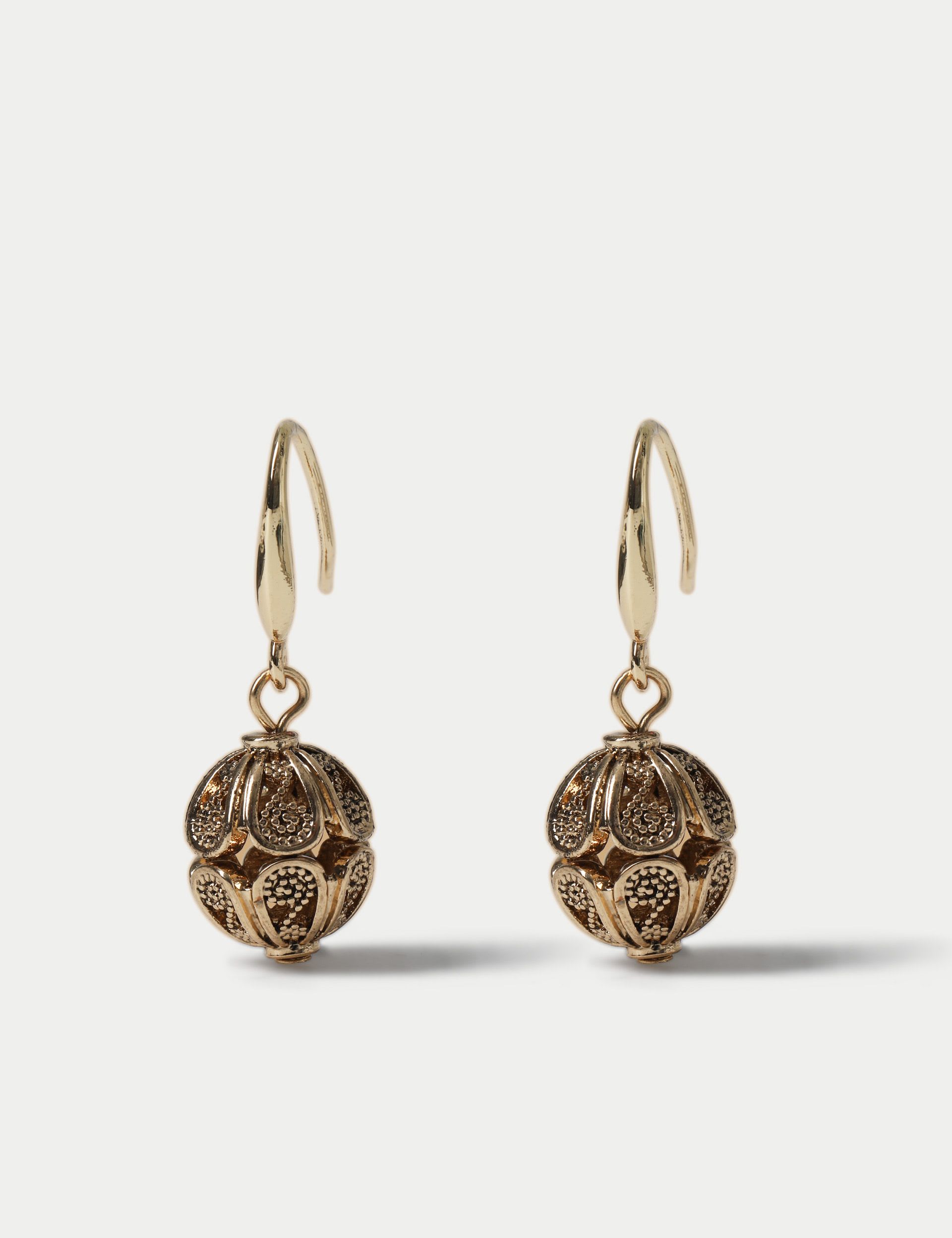Filigree fishhook earrings drop style metal alloy, imported from the UK