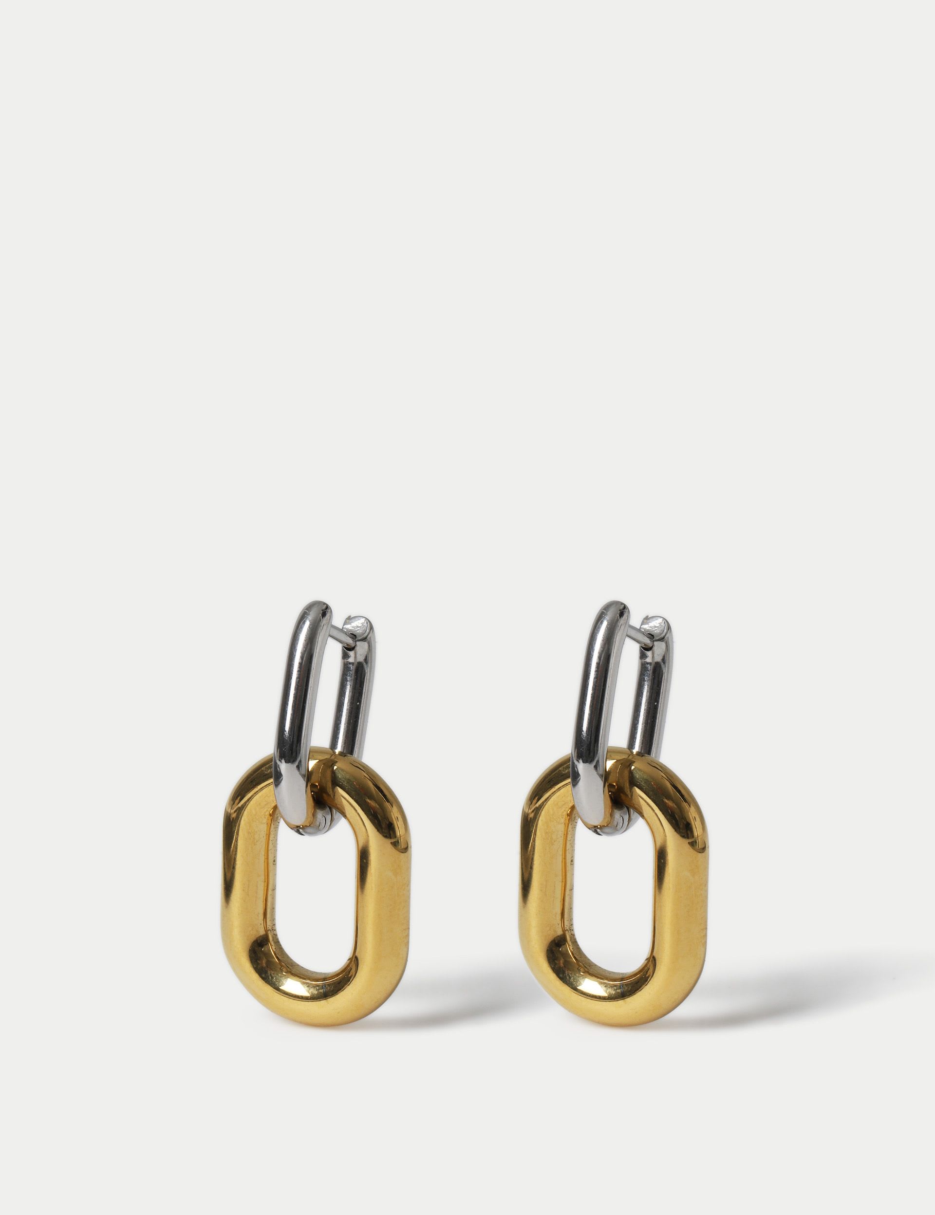 Mixed metal link drop earrings, hinged fastening, UK version