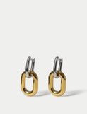 Mixed metal link drop earrings, hinged fastening, UK version