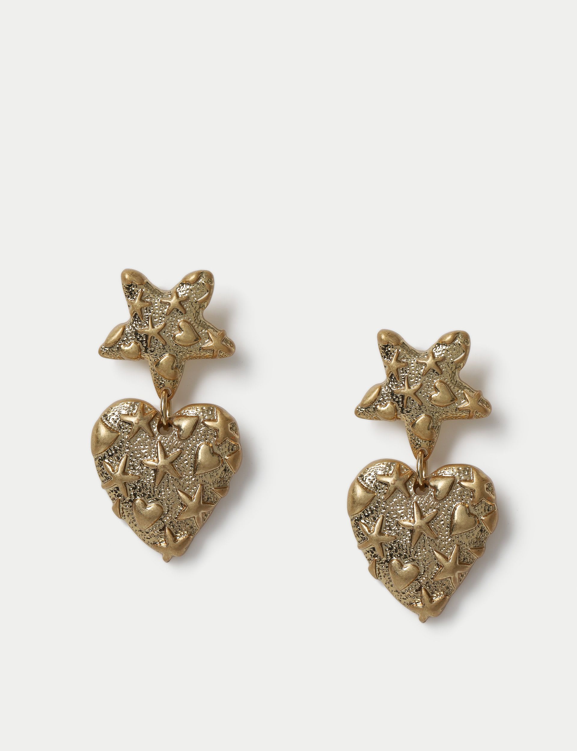 Star Heart textured drop earrings, imported from the UK