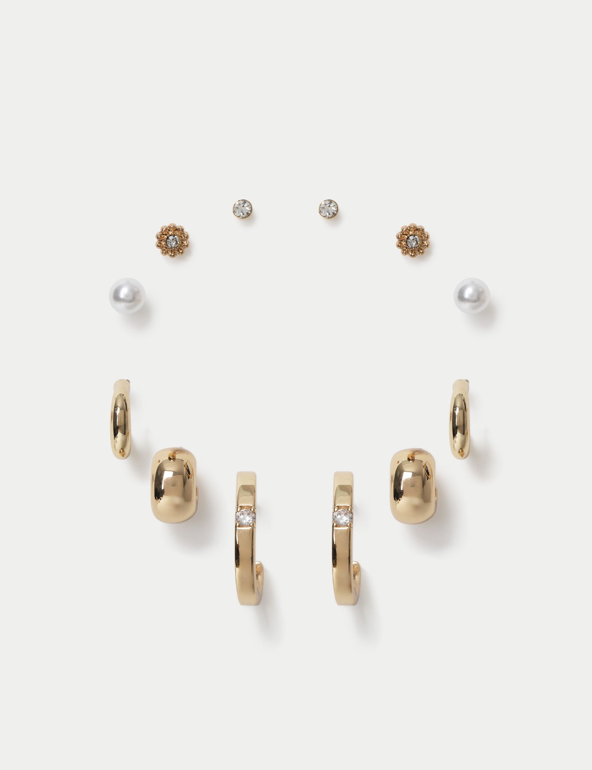 Set of 6 stud hoop earrings in metal and glass, UK version
