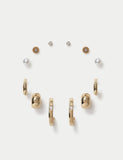 Set of 6 stud hoop earrings in metal and glass, UK version