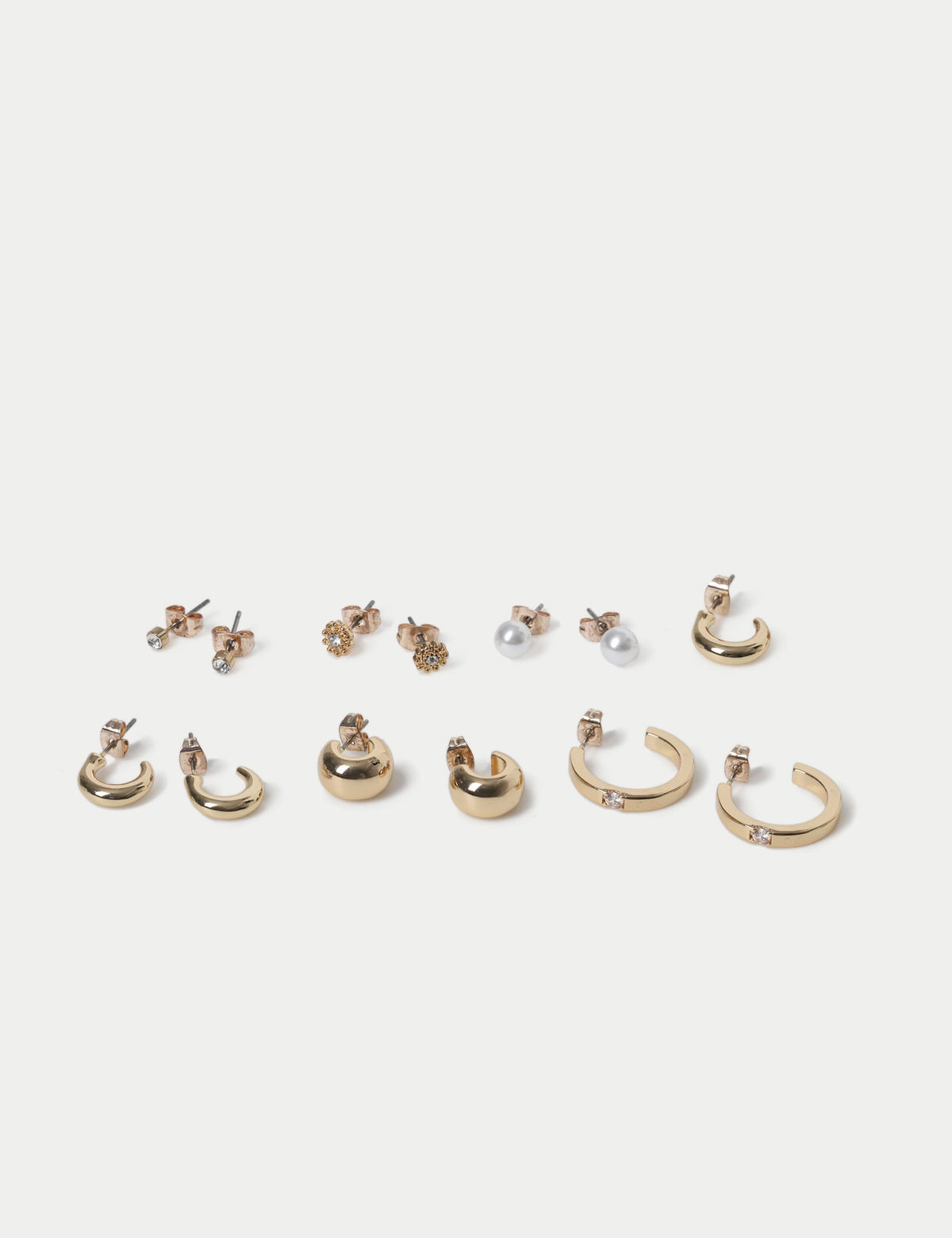 Set of 6 stud hoop earrings in metal and glass, UK version