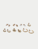 Set of 6 stud hoop earrings in metal and glass, UK version
