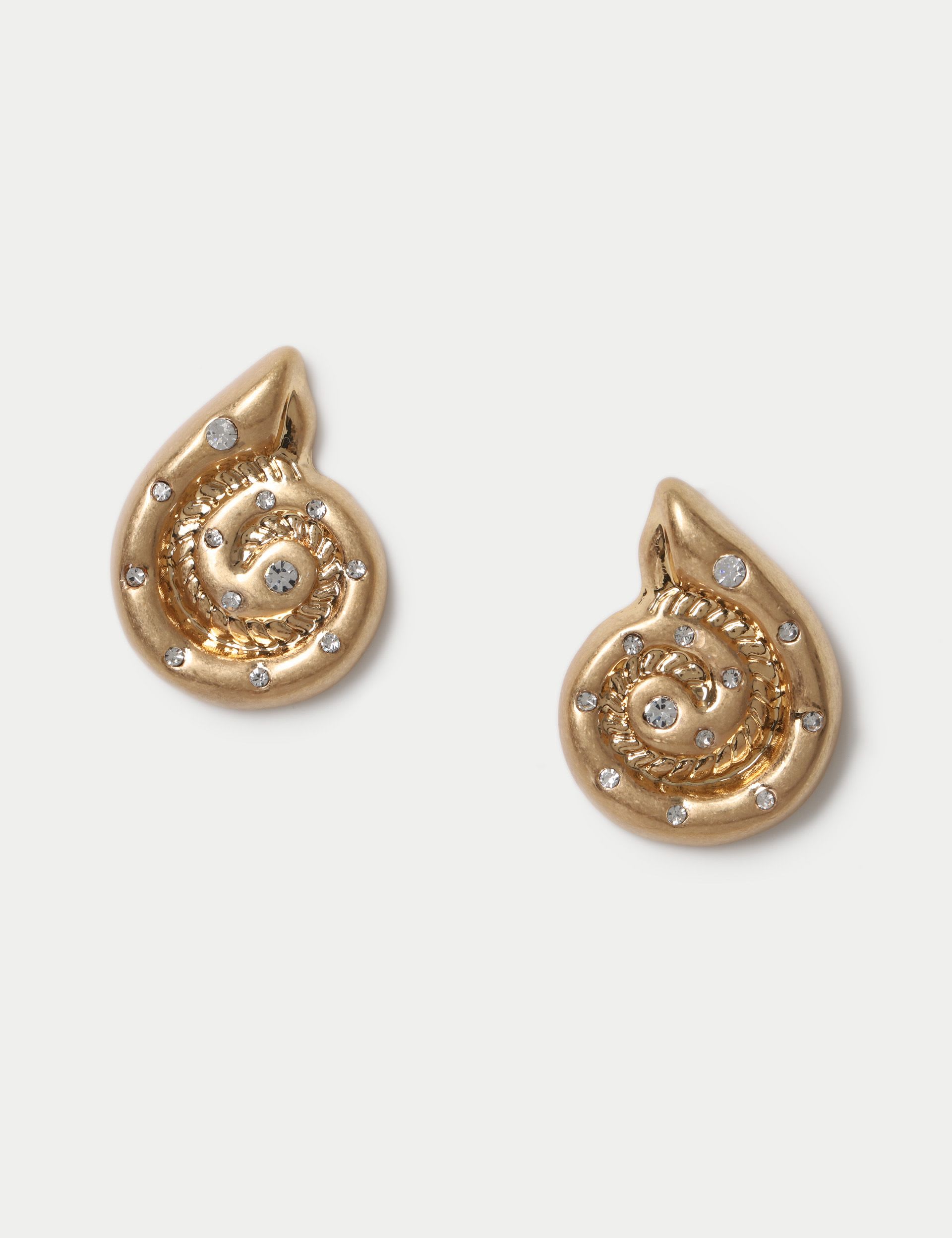 Crystal shell stud earrings with glass details, imported from the UK