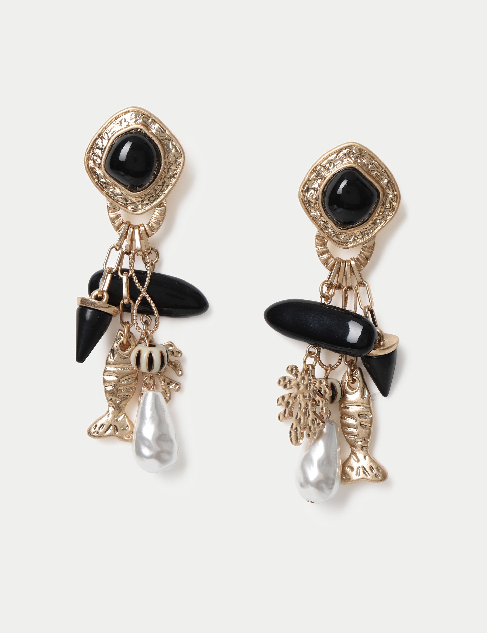 Charm drop earrings with zinc alloy, stone, and glass pearls, UK version