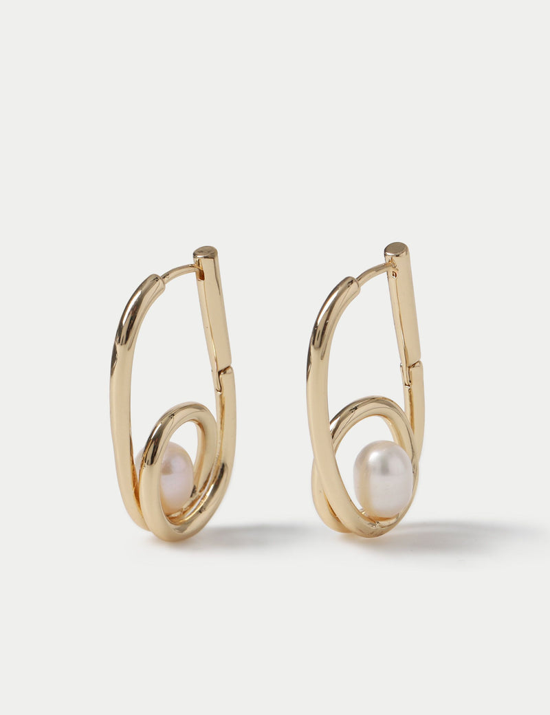 Freshwater pearl drop earrings with brass detailing - British product