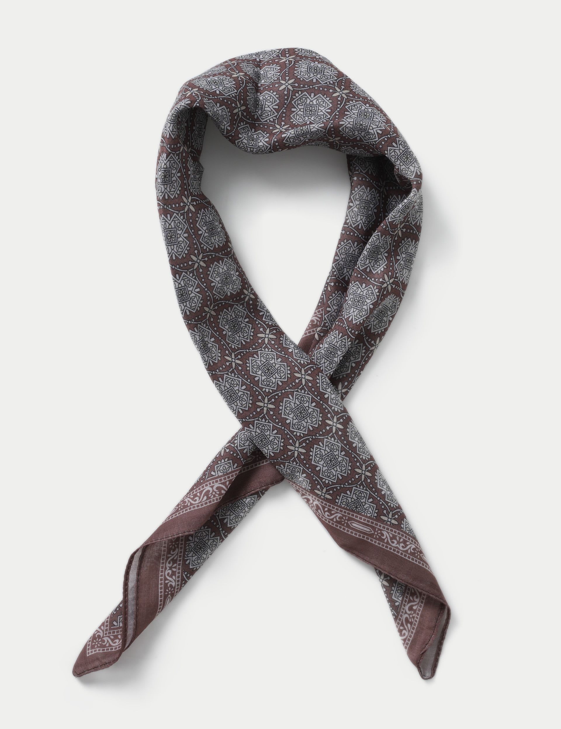 Brown multi print scarf 100% cotton - British product
