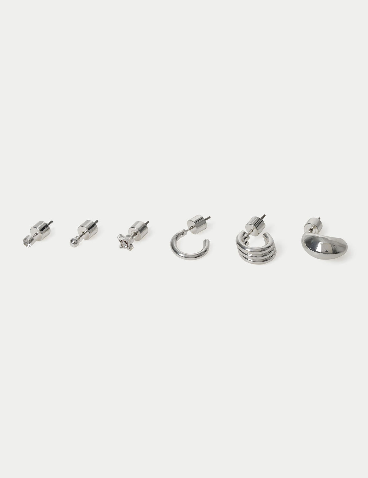 Silver tone stud earrings 6 pack, UK version