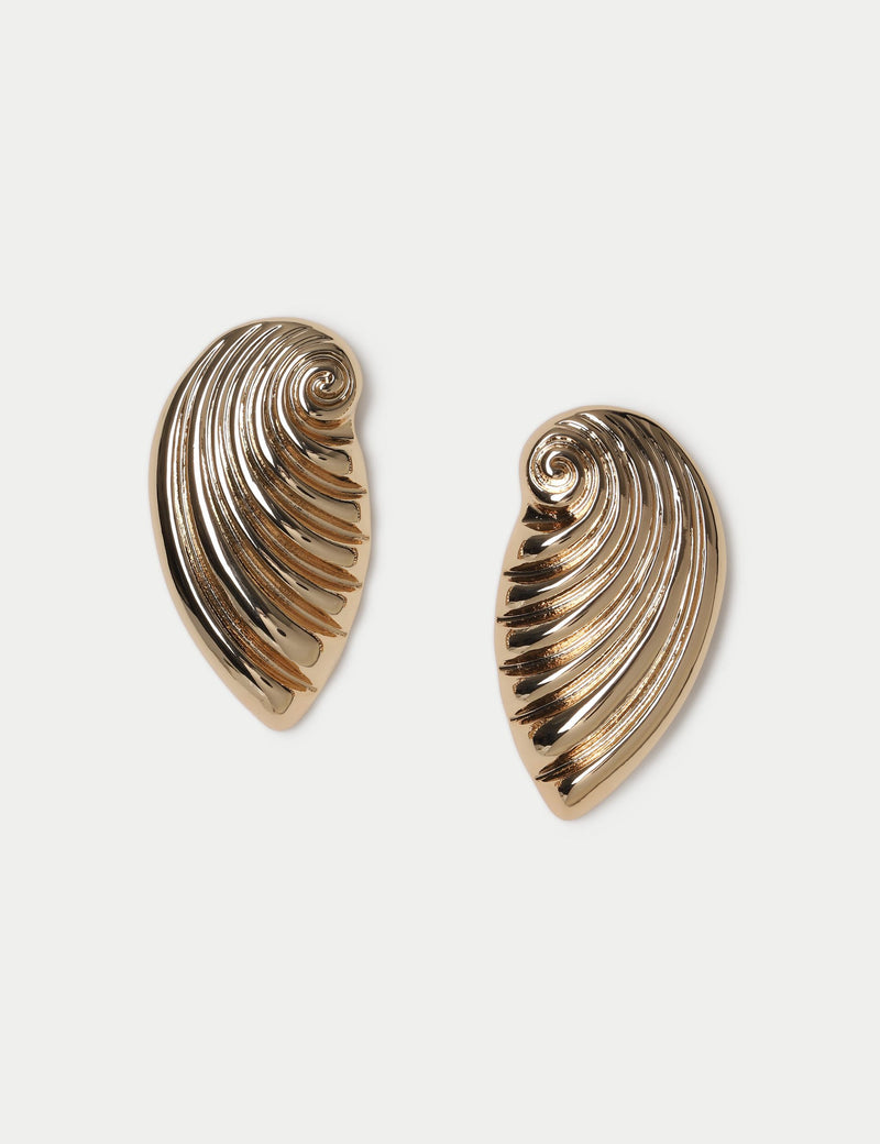 Shell stud earrings crafted in zinc and titanium, UK version