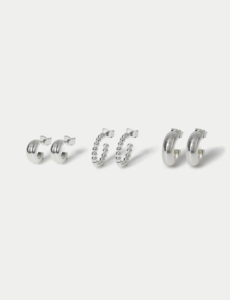 Mixed hoop earrings 3 pack in zinc alloy (British brand)