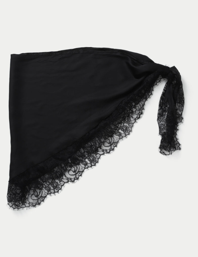 Black satin and lace tie scarf, imported from the UK