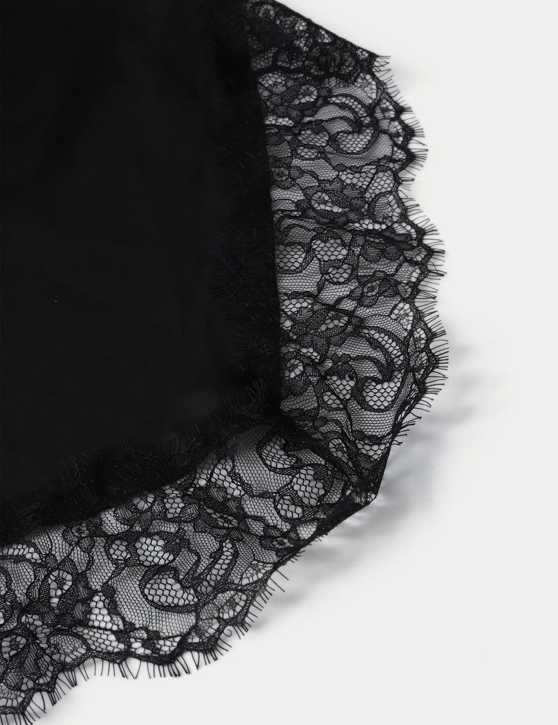 Black satin and lace tie scarf, imported from the UK