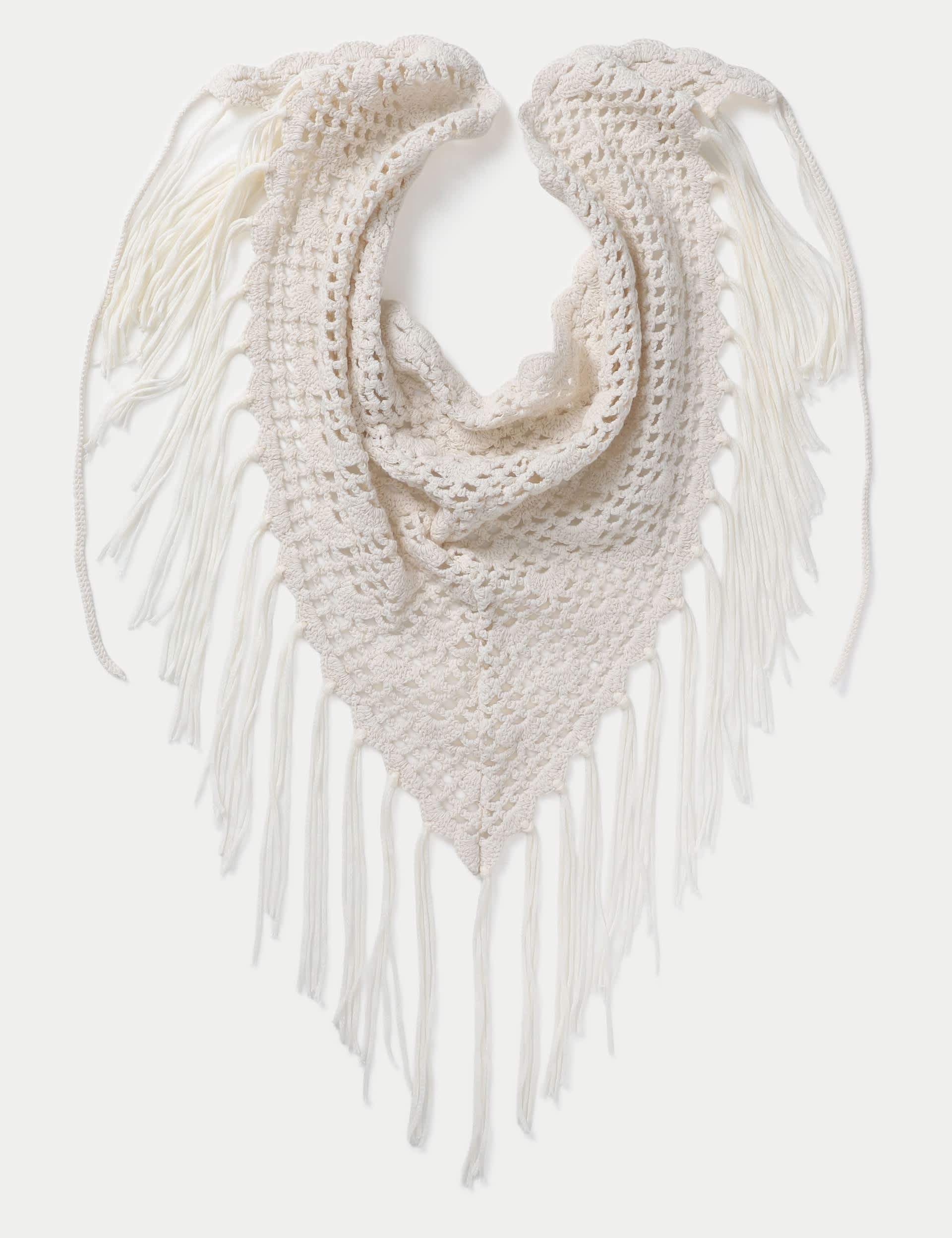 M&S white crochet fringe scarf accessory, UK version