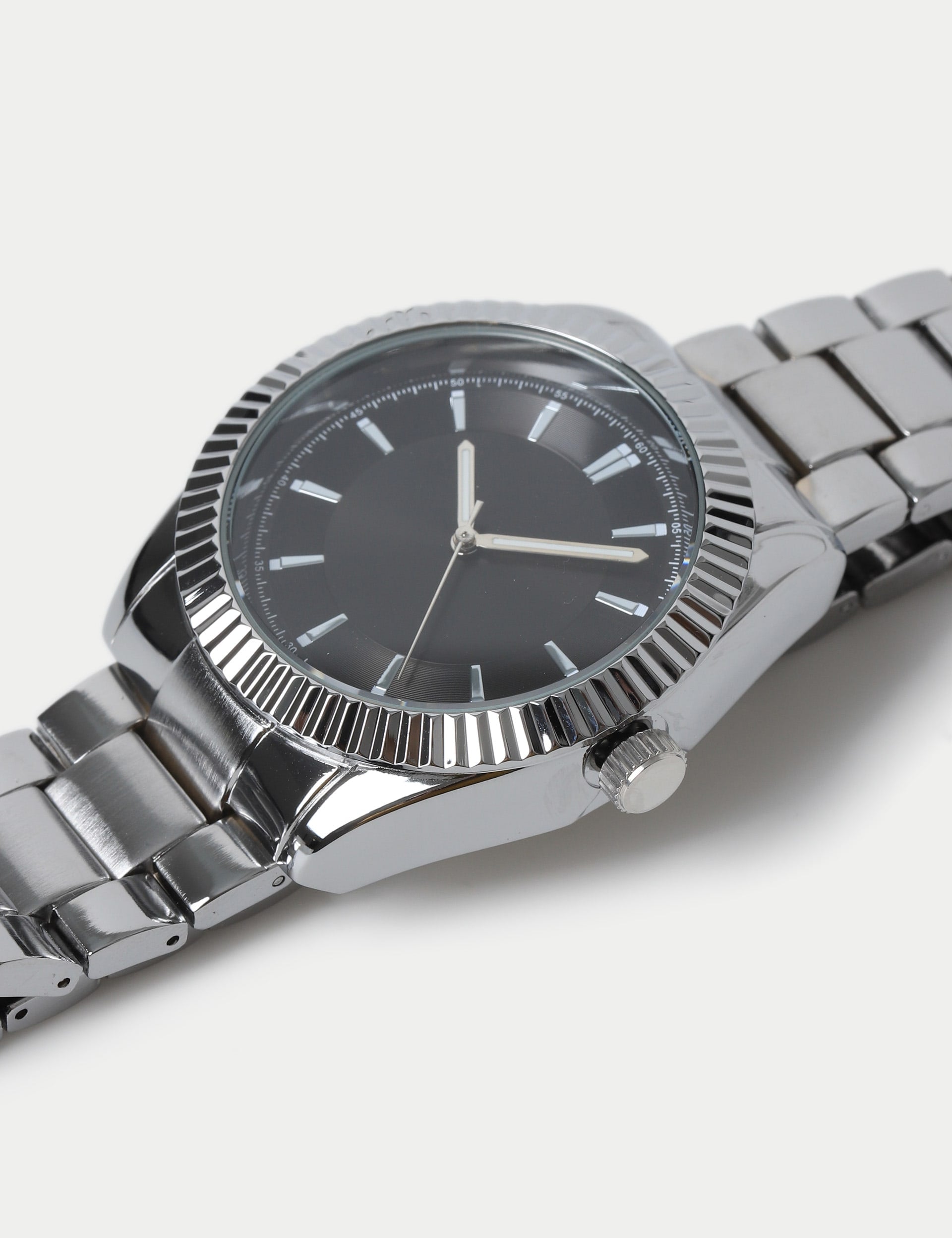 M&S silver tone round face watch with metal strap - British product