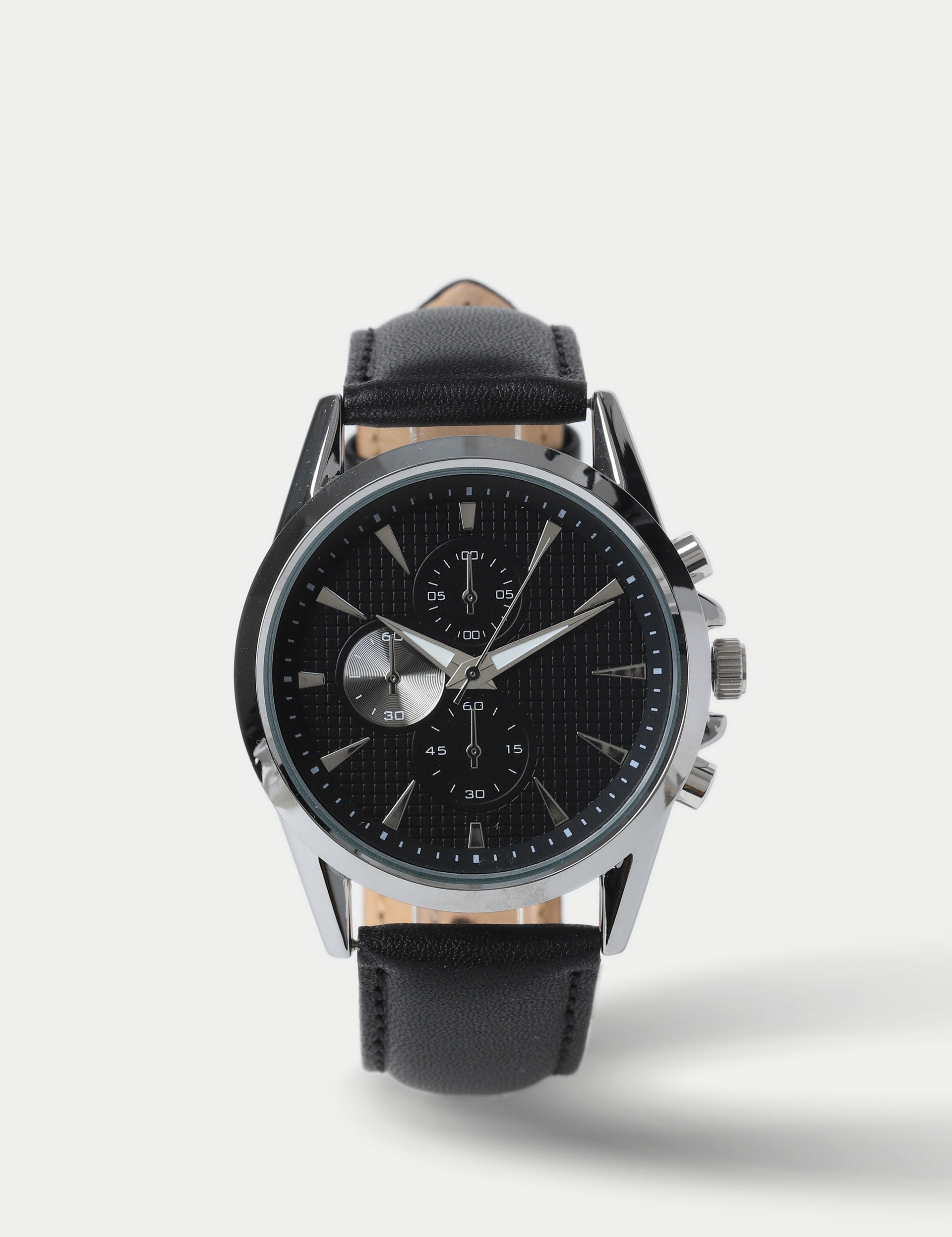 Silver tone round face watch leather strap imported from the UK
