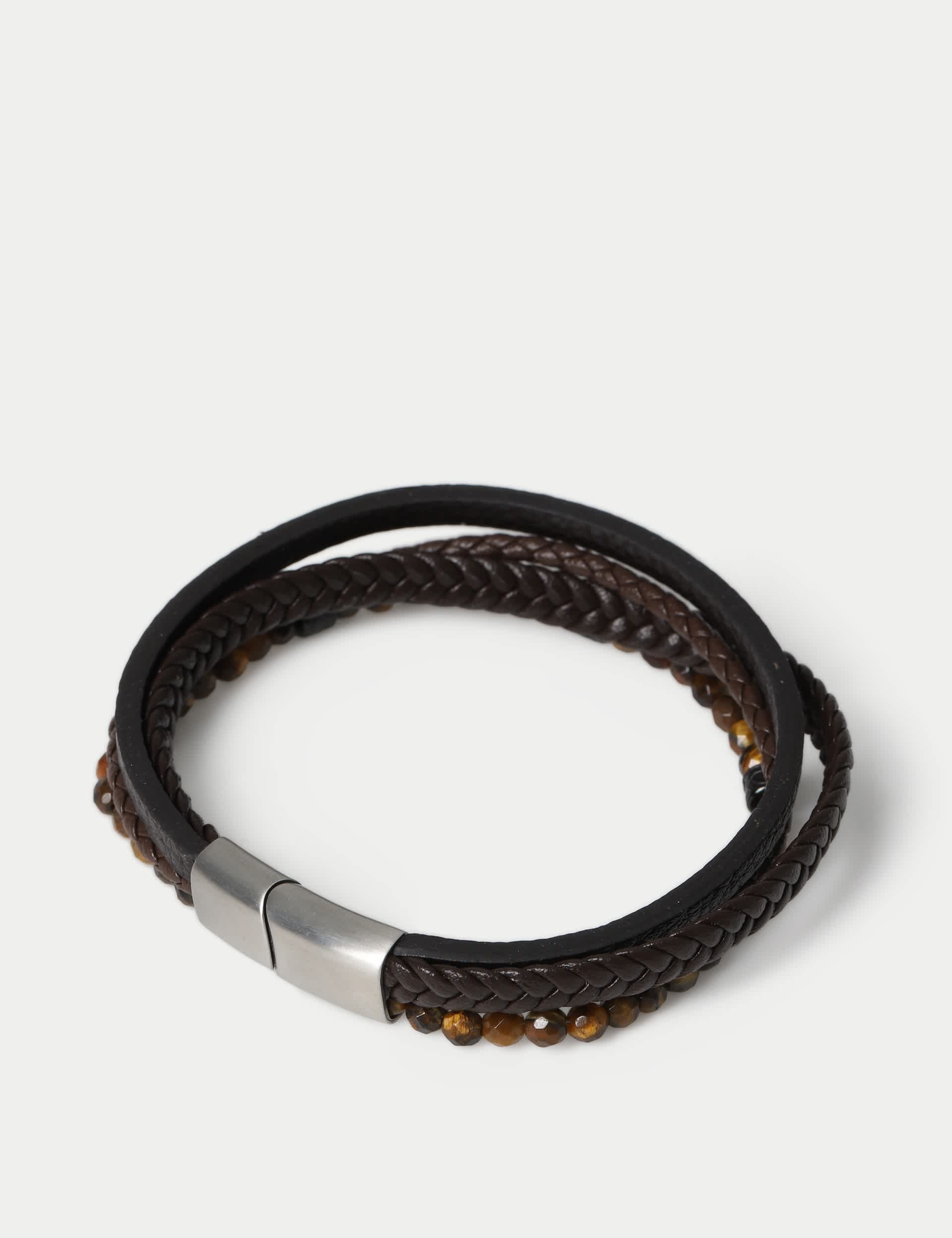 Leather bracelet with natural stones and magnet fastening, imported from the UK