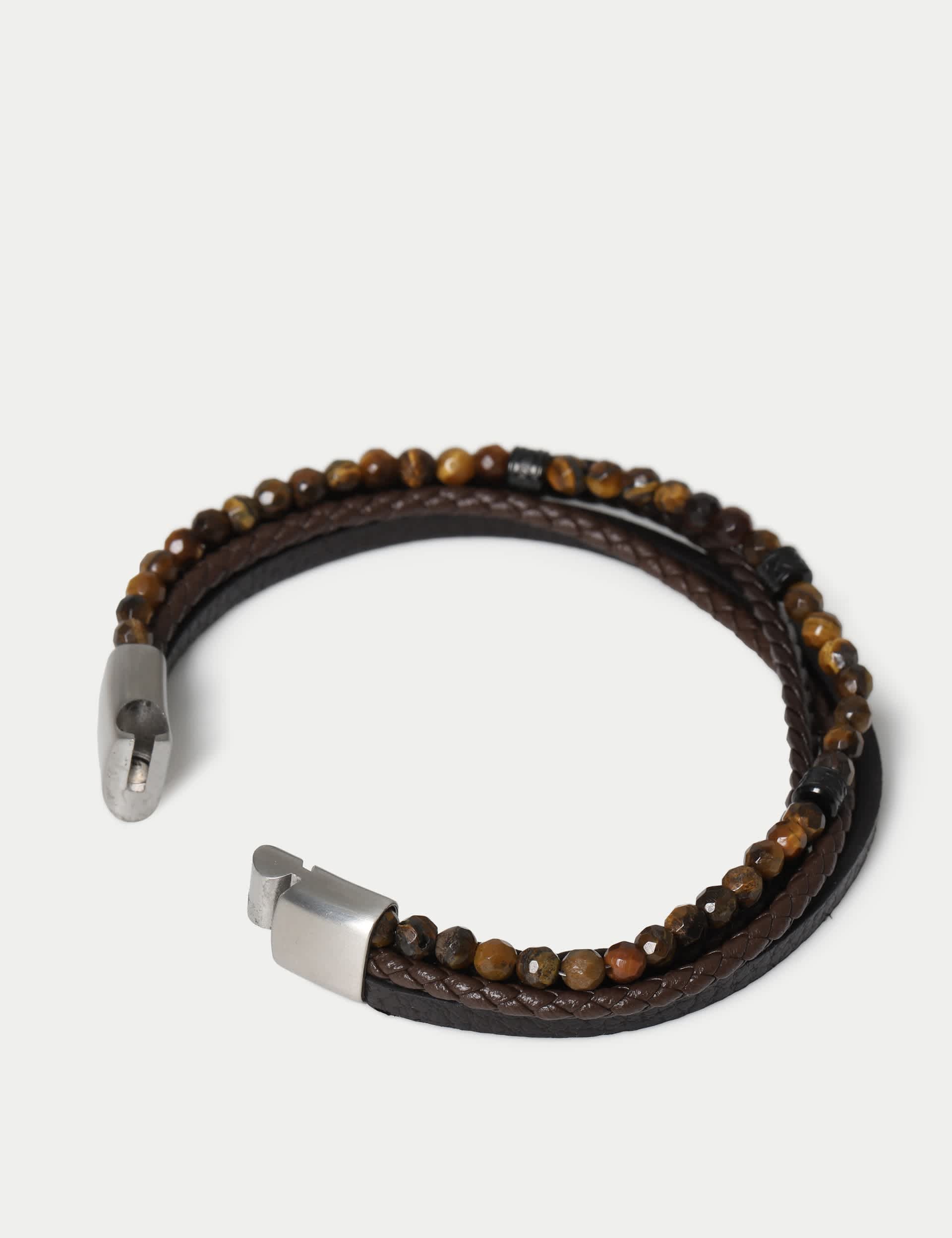Leather bracelet with natural stones and magnet fastening, imported from the UK