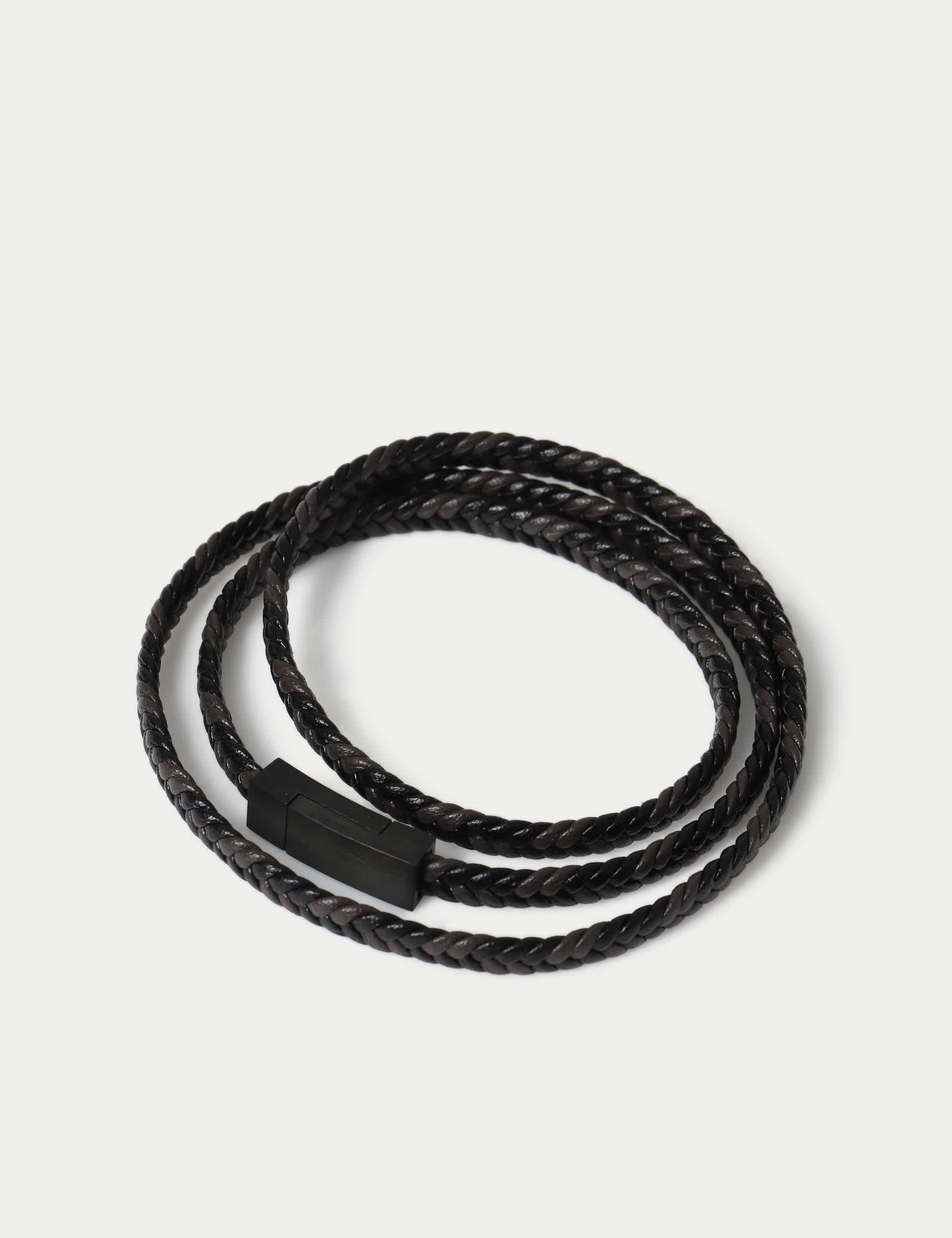 Genuine leather plait wrap bracelet with magnetic clasp (British brand)