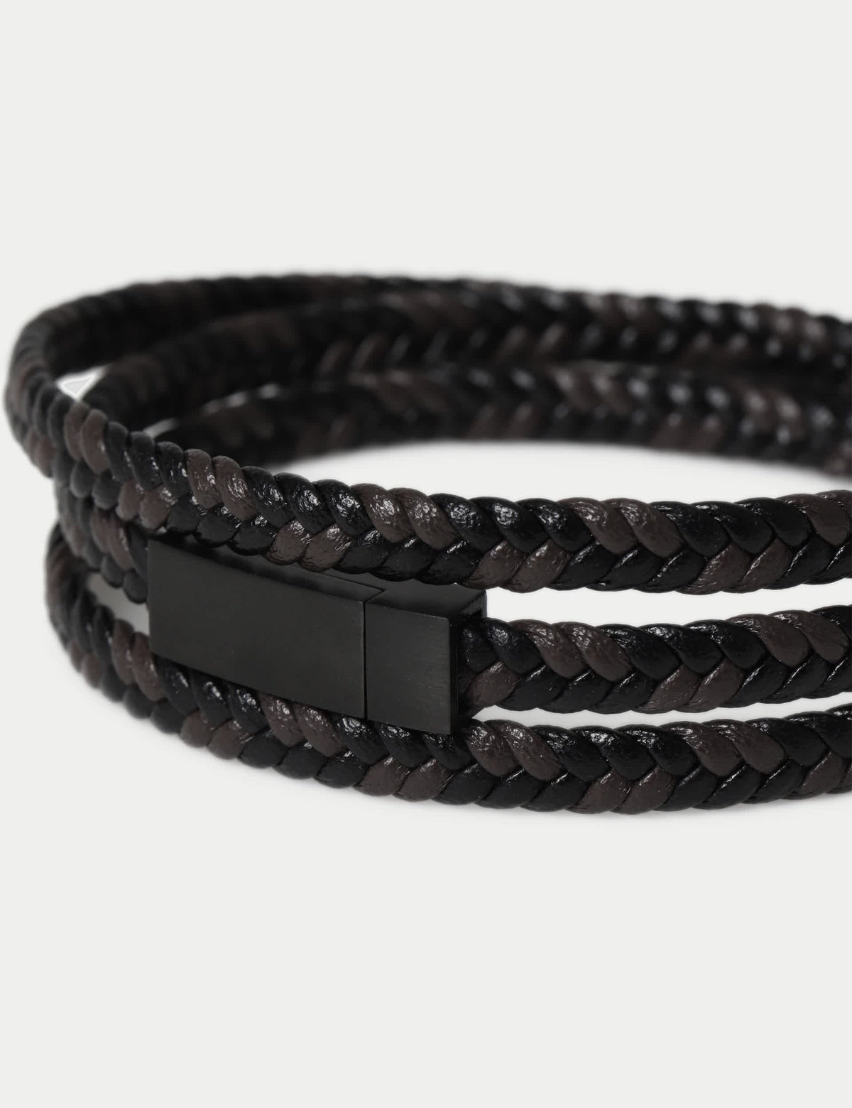Genuine leather plait wrap bracelet with magnetic clasp (British brand)
