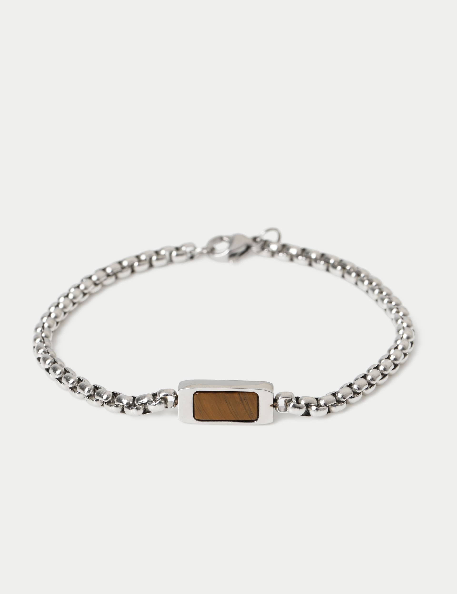 Tigers Eye bracelet stainless steel natural stone (British brand)
