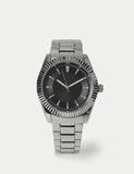 Faceted bezel steel black dial watch, UK version