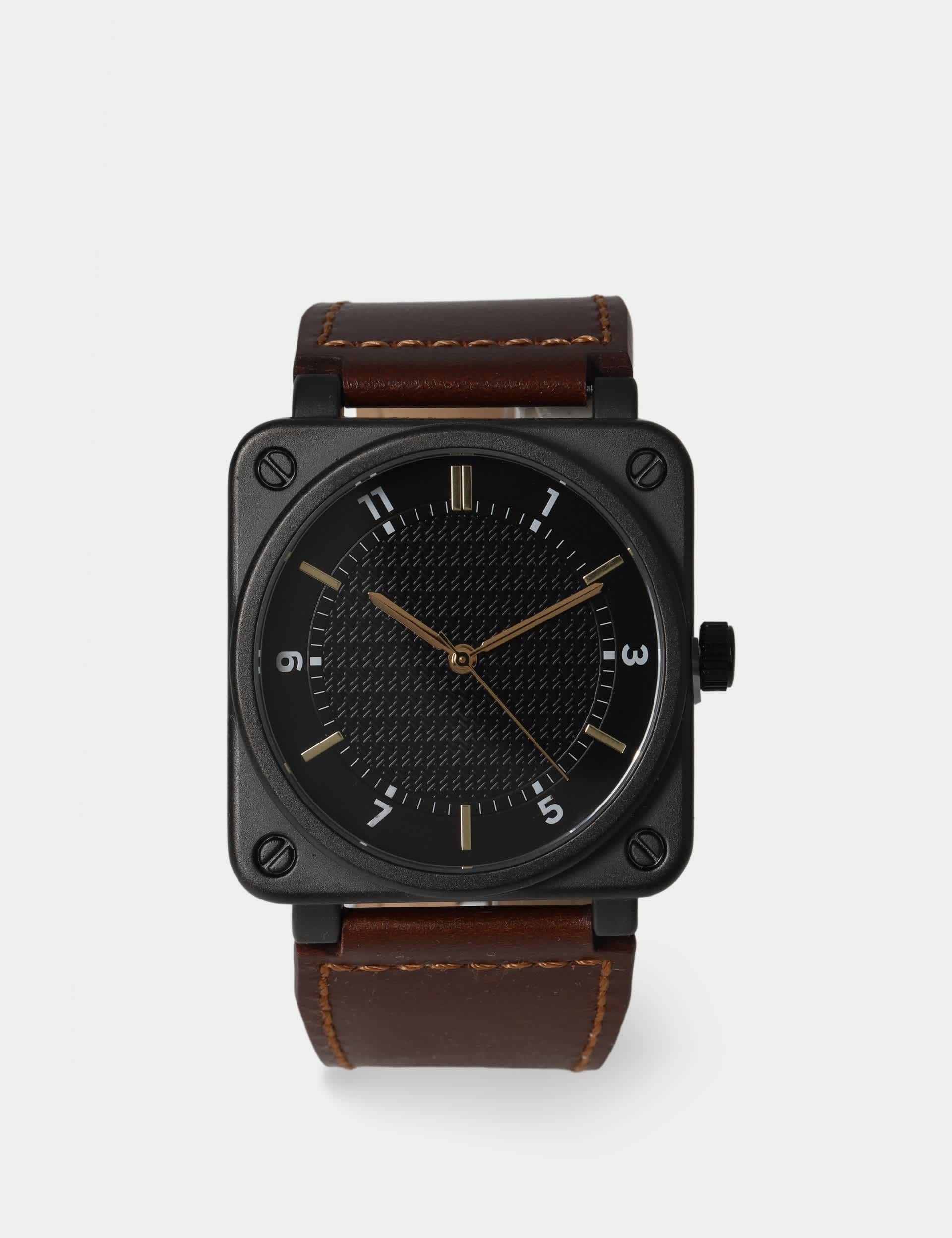 brown leather square watch - British product