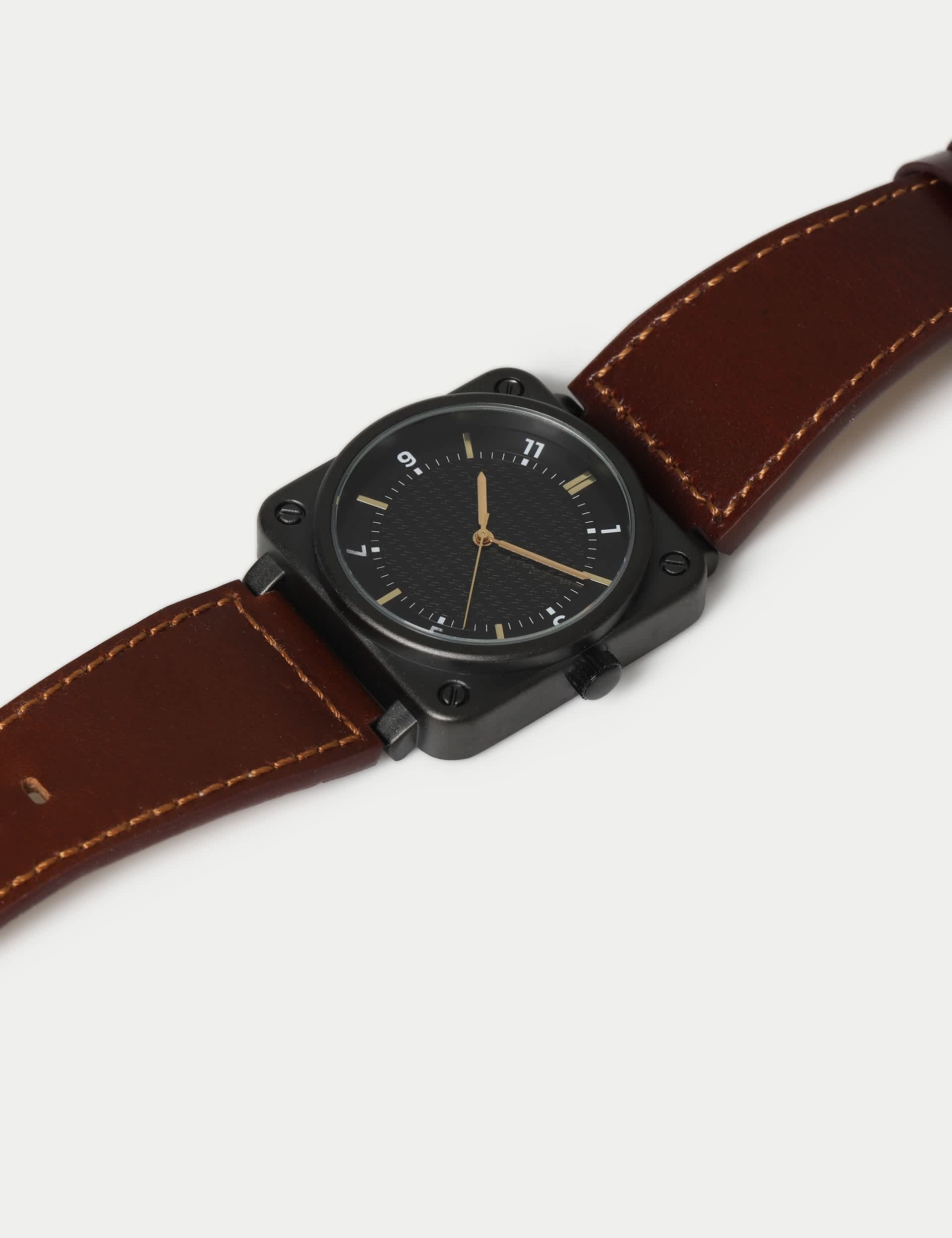brown leather square watch - British product