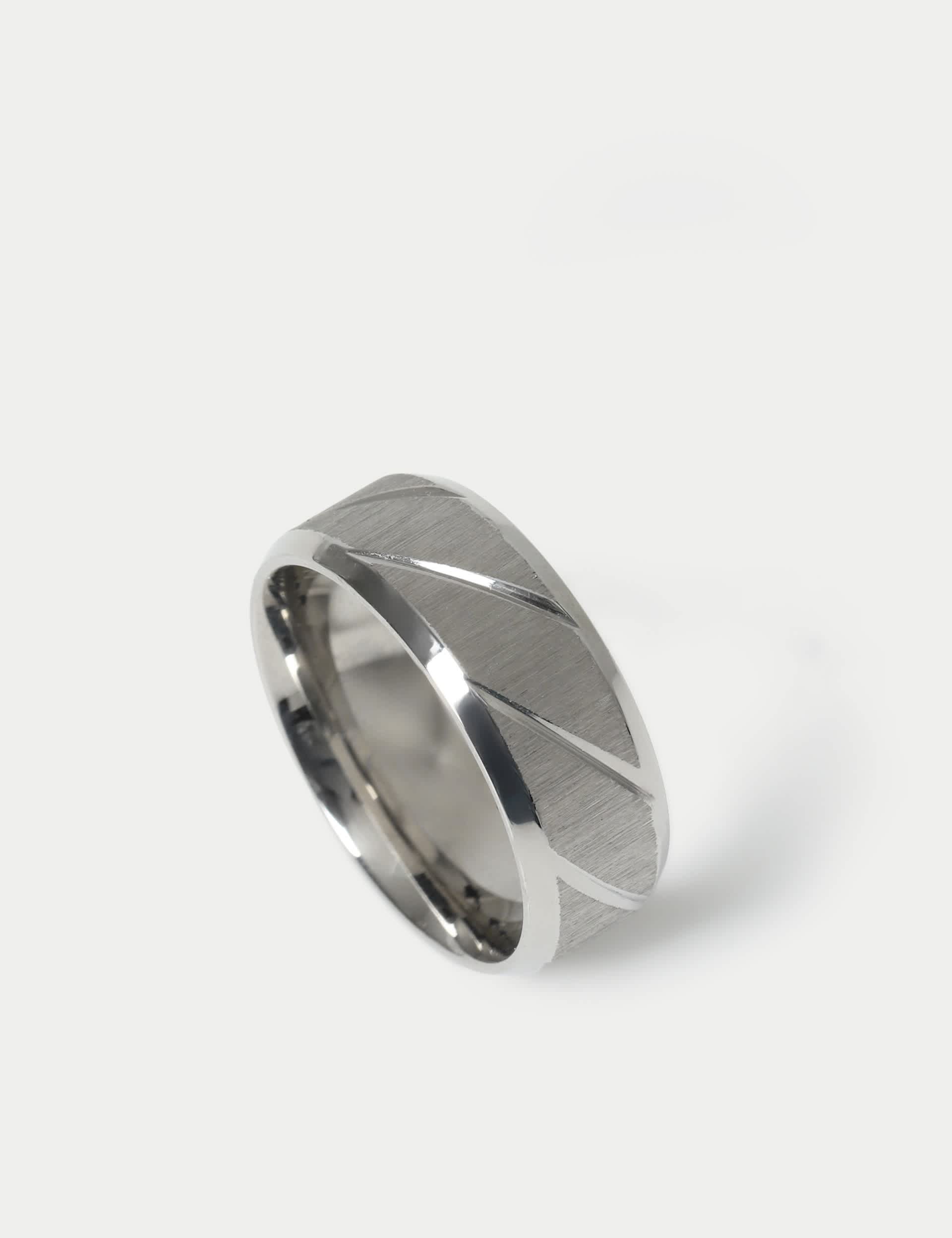 Auto stainless steel engraved ring with brushed finish, UK version
