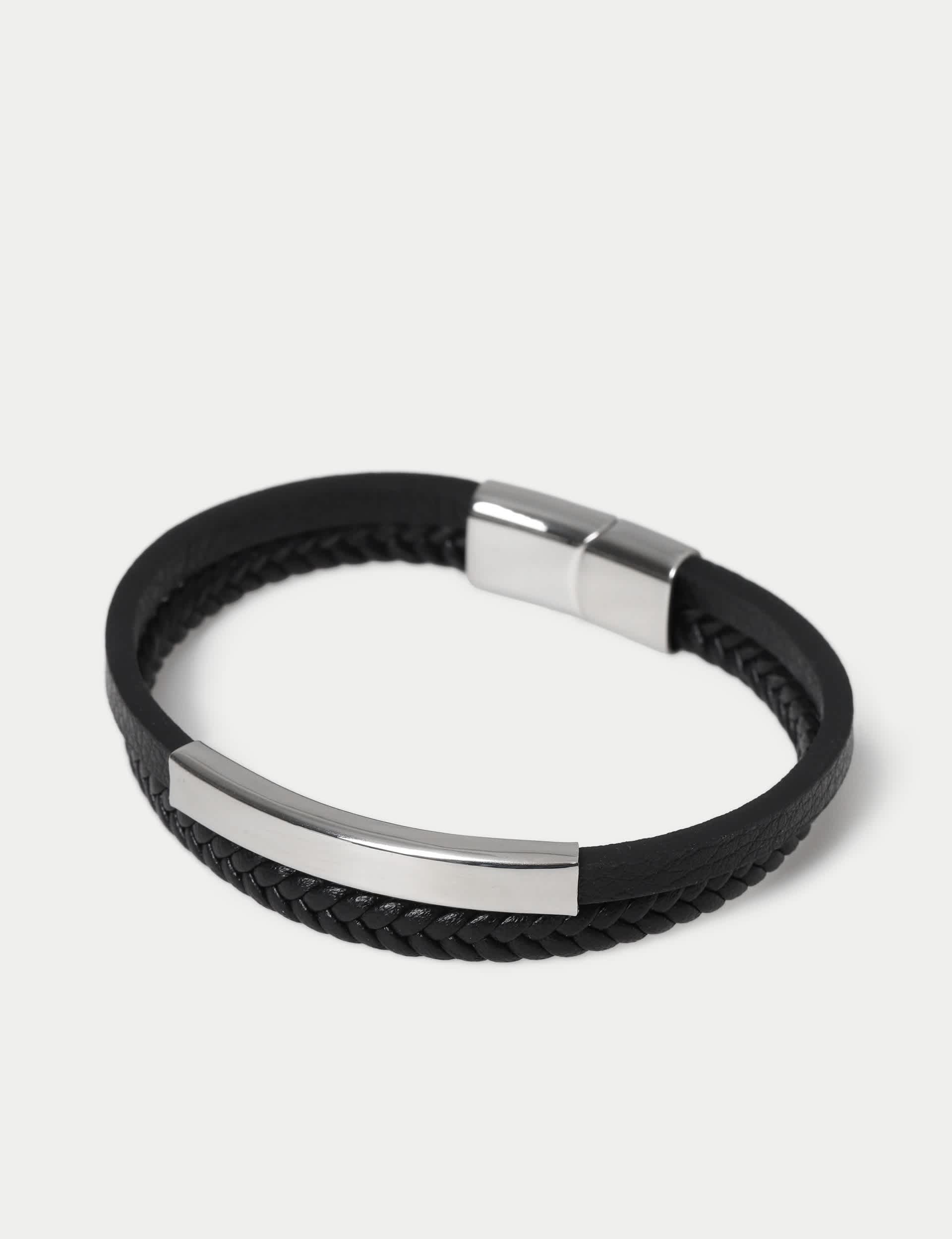 Genuine leather double row bracelet with magnetic fastening, UK version