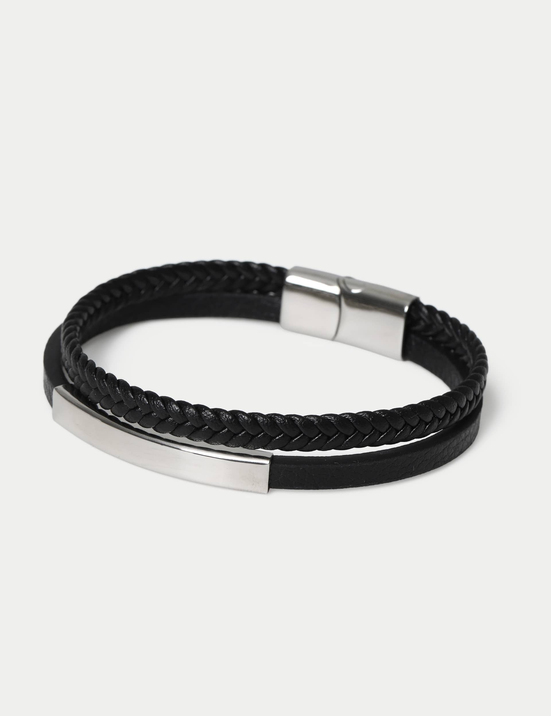 Genuine leather double row bracelet with magnetic fastening, UK version