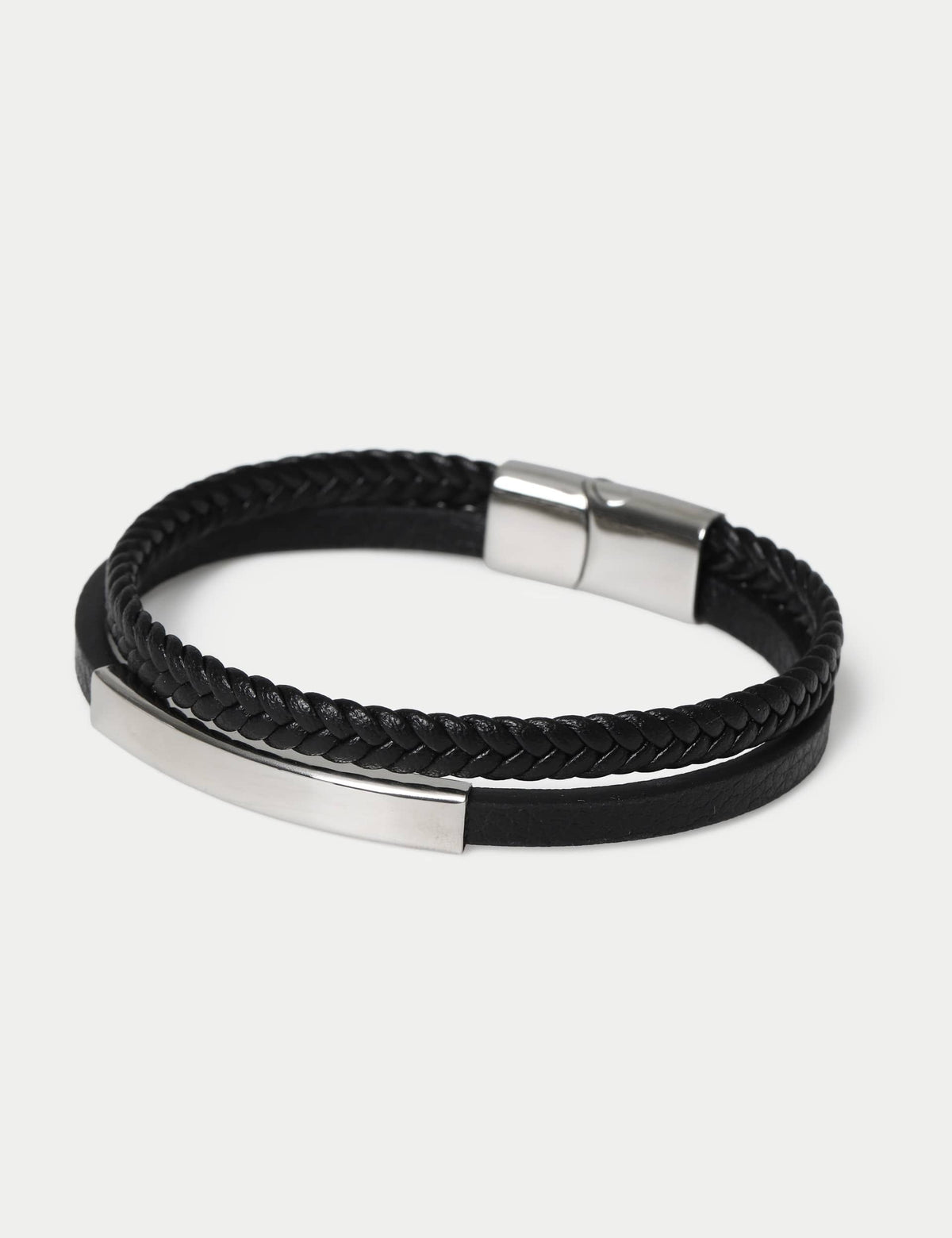 Genuine leather double row bracelet with magnetic fastening, UK version