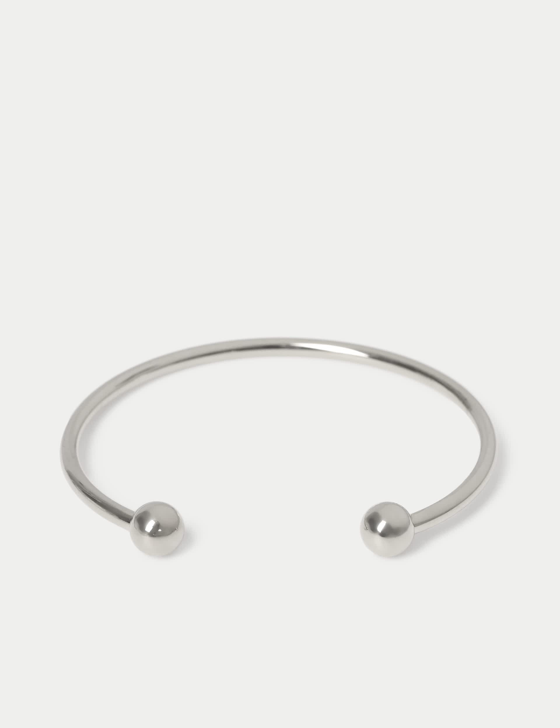 Stainless Ball Cuff bracelet with adjustable fastening and mixed material - British product