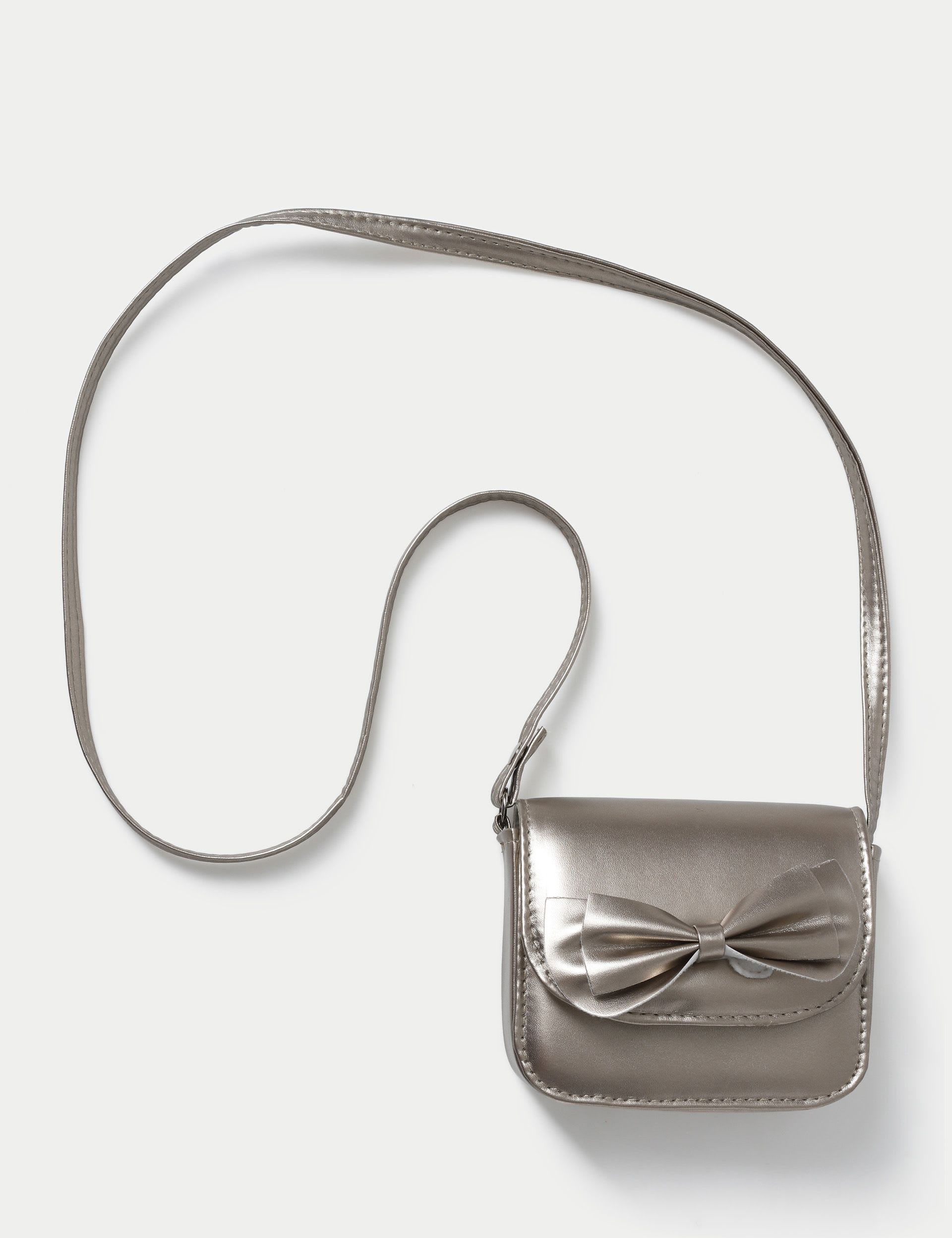 Gold tone bow front bag with polyester and metal details, UK version