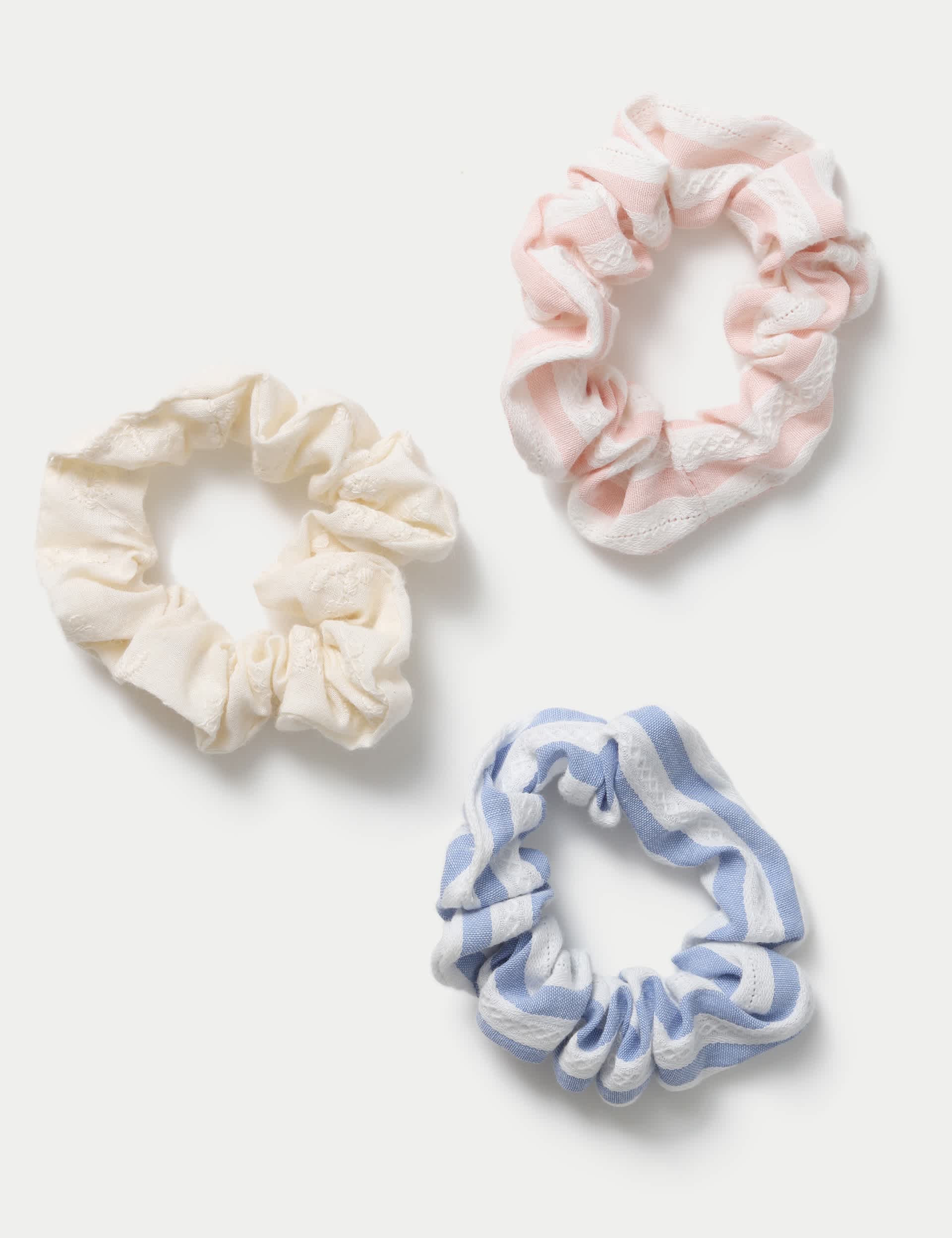 Mini stripe scrunchies 3 pack in polyester (British brand)