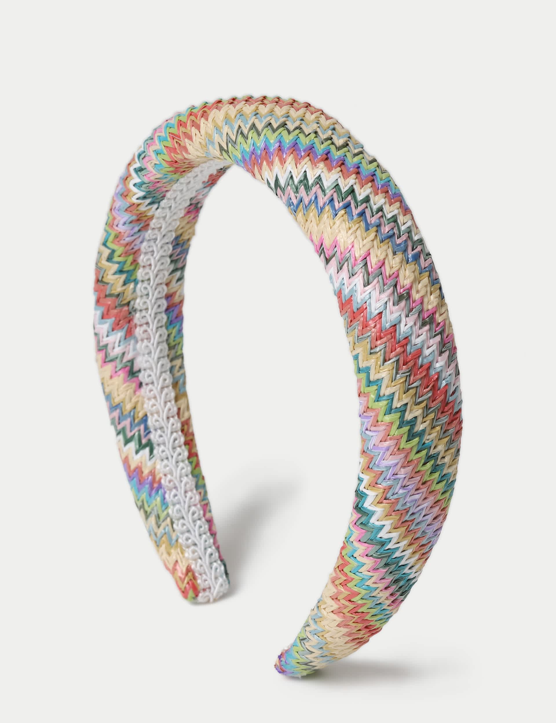 Multicoloured raffia aliceband hair accessory, imported from the UK